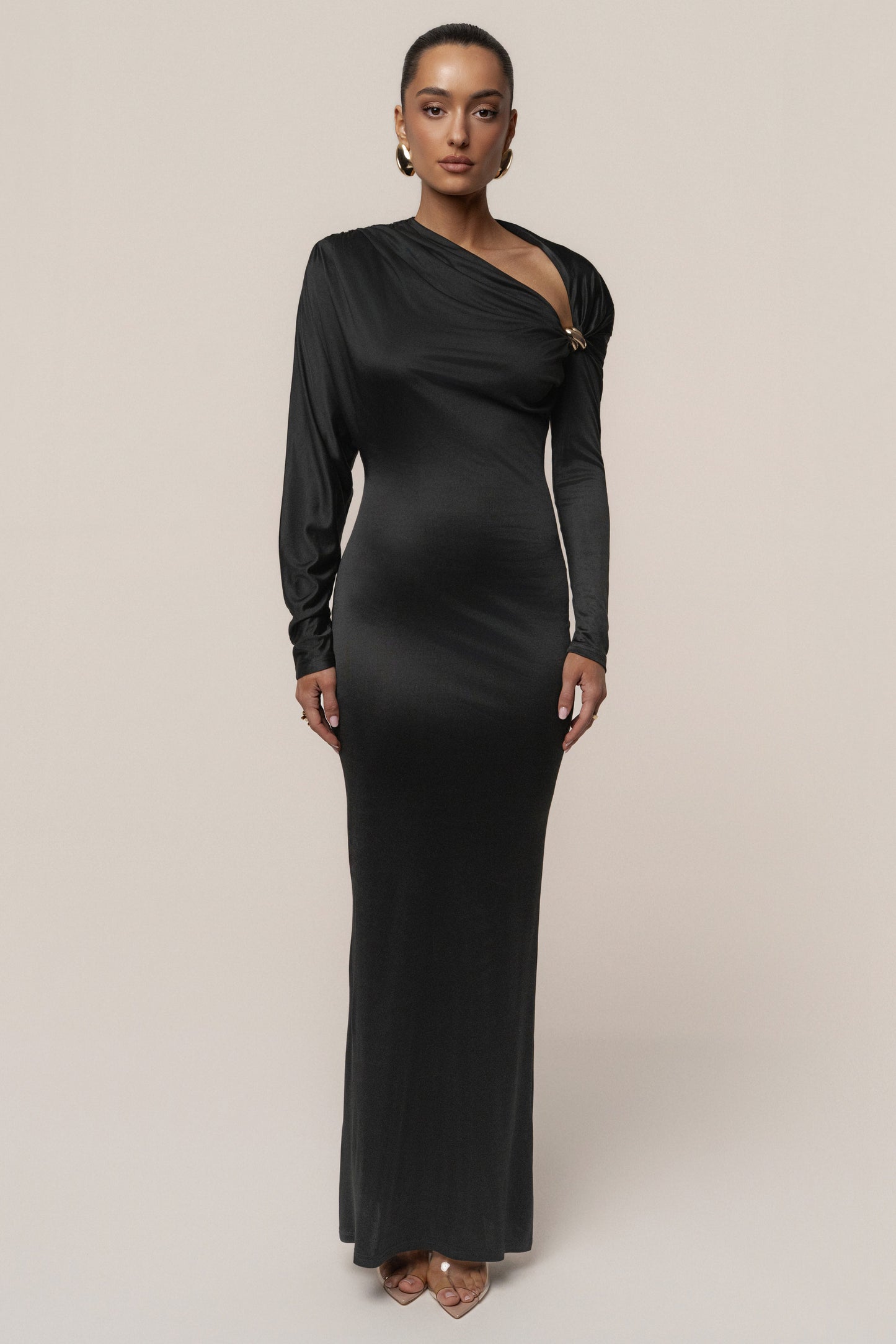 Black Glisten Slit Maxi Dress NEWFASHIONEDGE