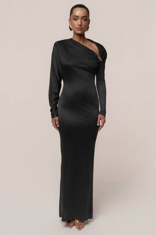 Black Glisten Slit Maxi Dress NEWFASHIONEDGE