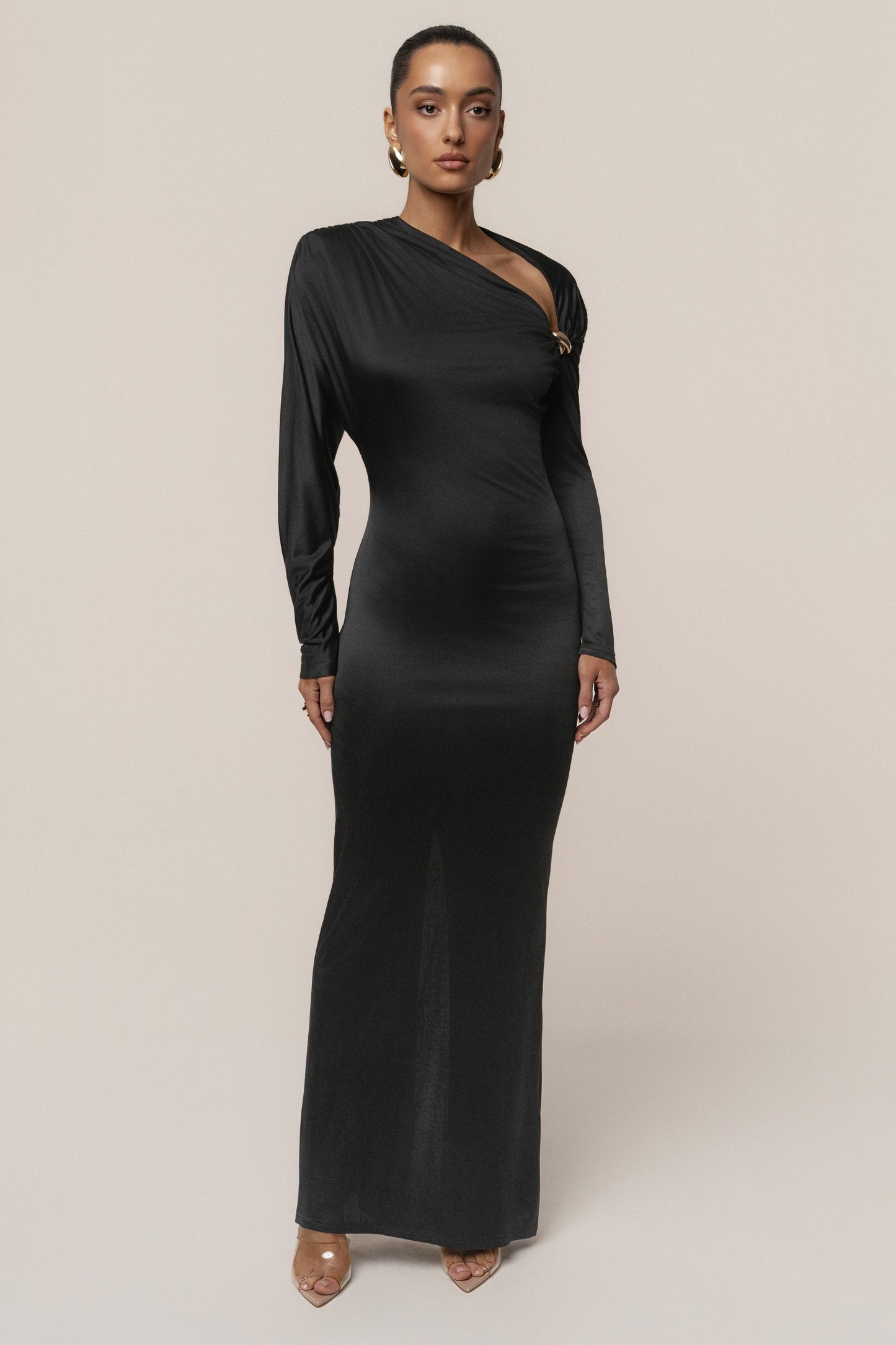 Black Glisten Slit Maxi Dress NEWFASHIONEDGE