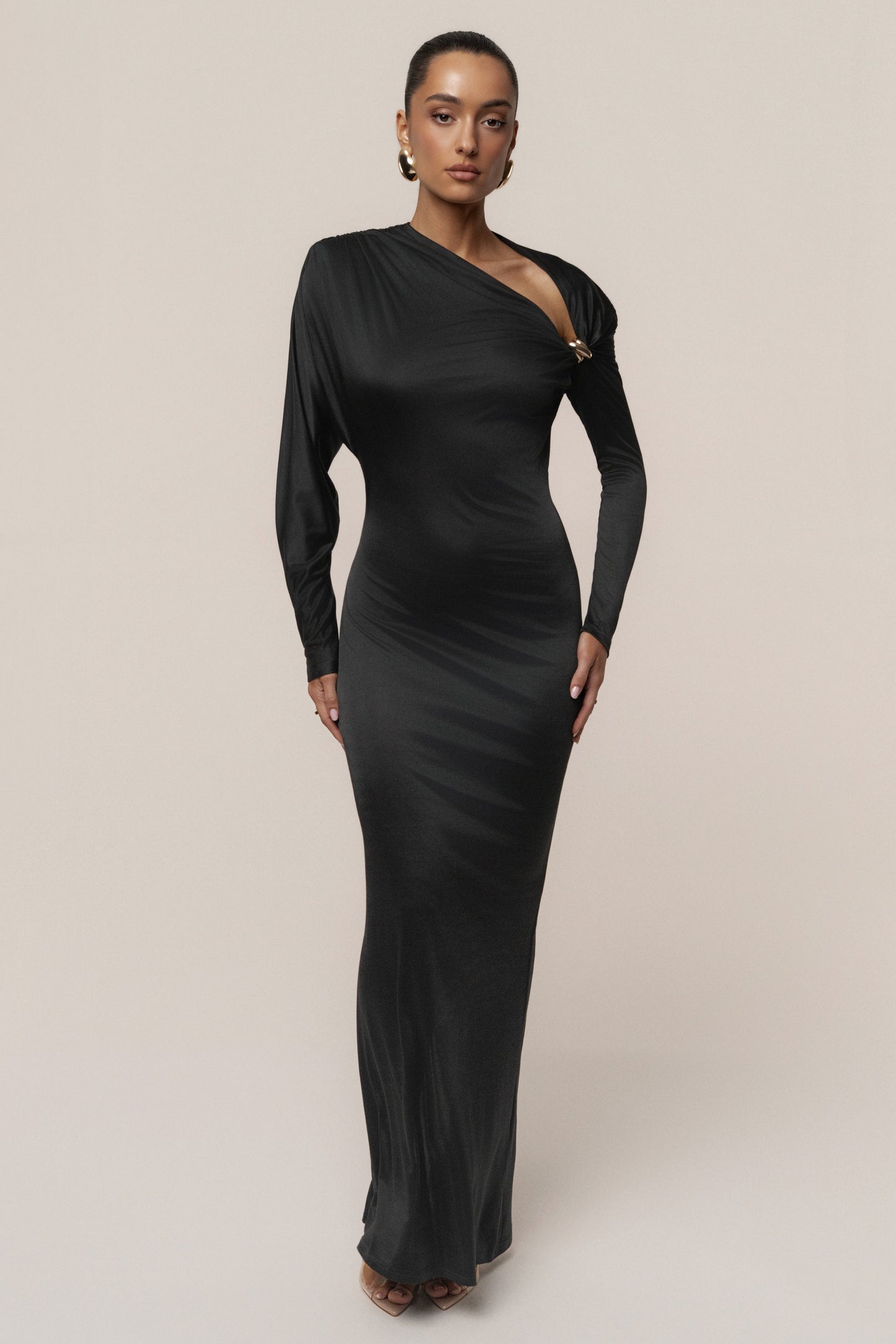Black Glisten Slit Maxi Dress NEWFASHIONEDGE