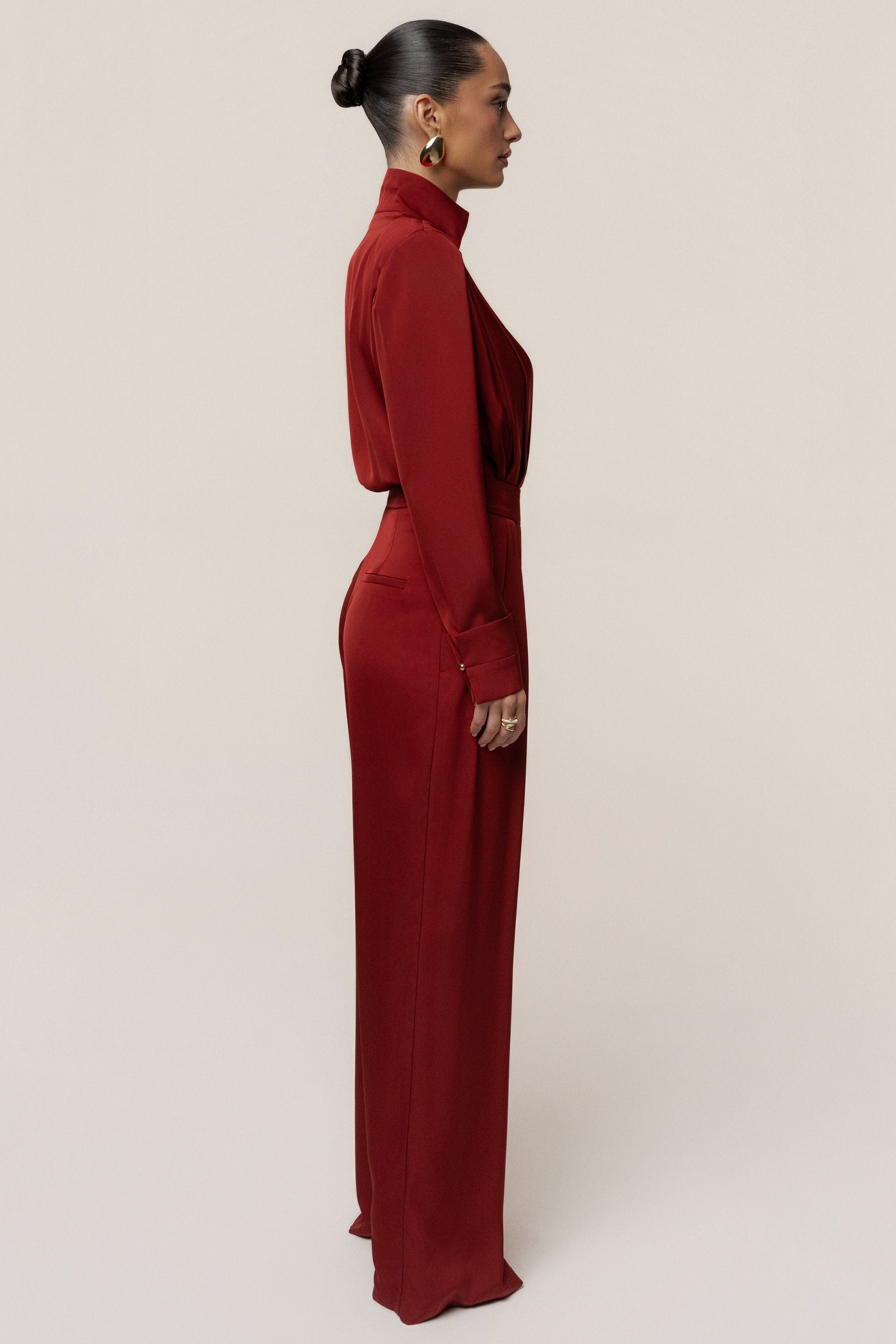 Burgundy Visionary Pleated Bodysuit JLUXLABEL