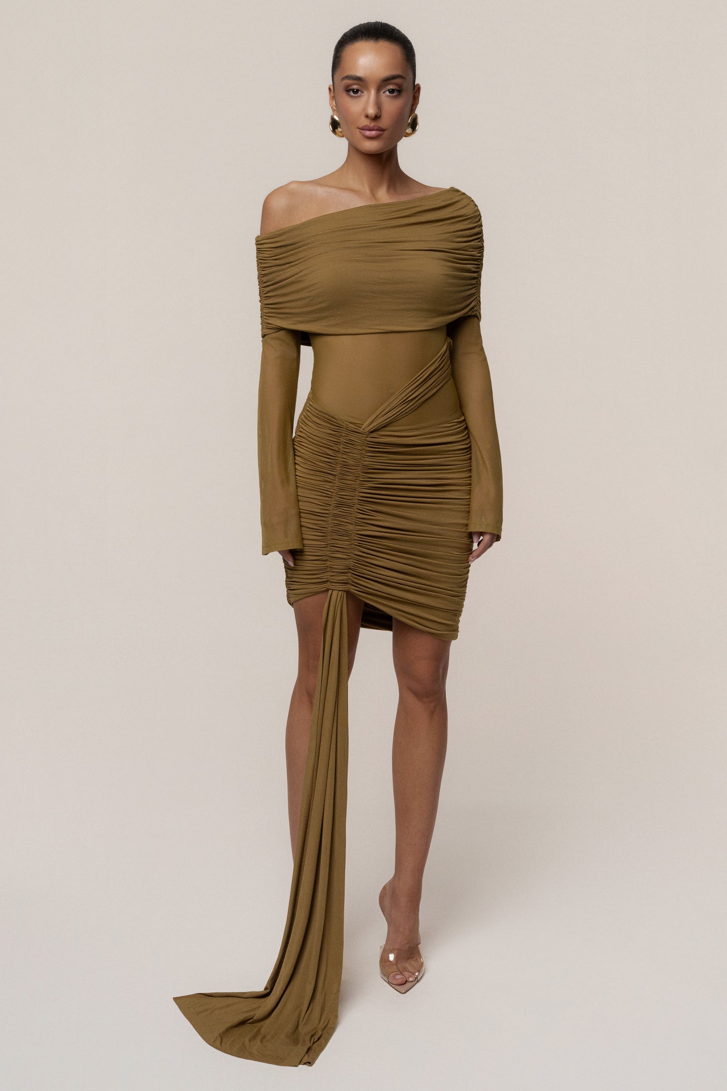 Lime After Hours Drape Dress JLUXLABEL