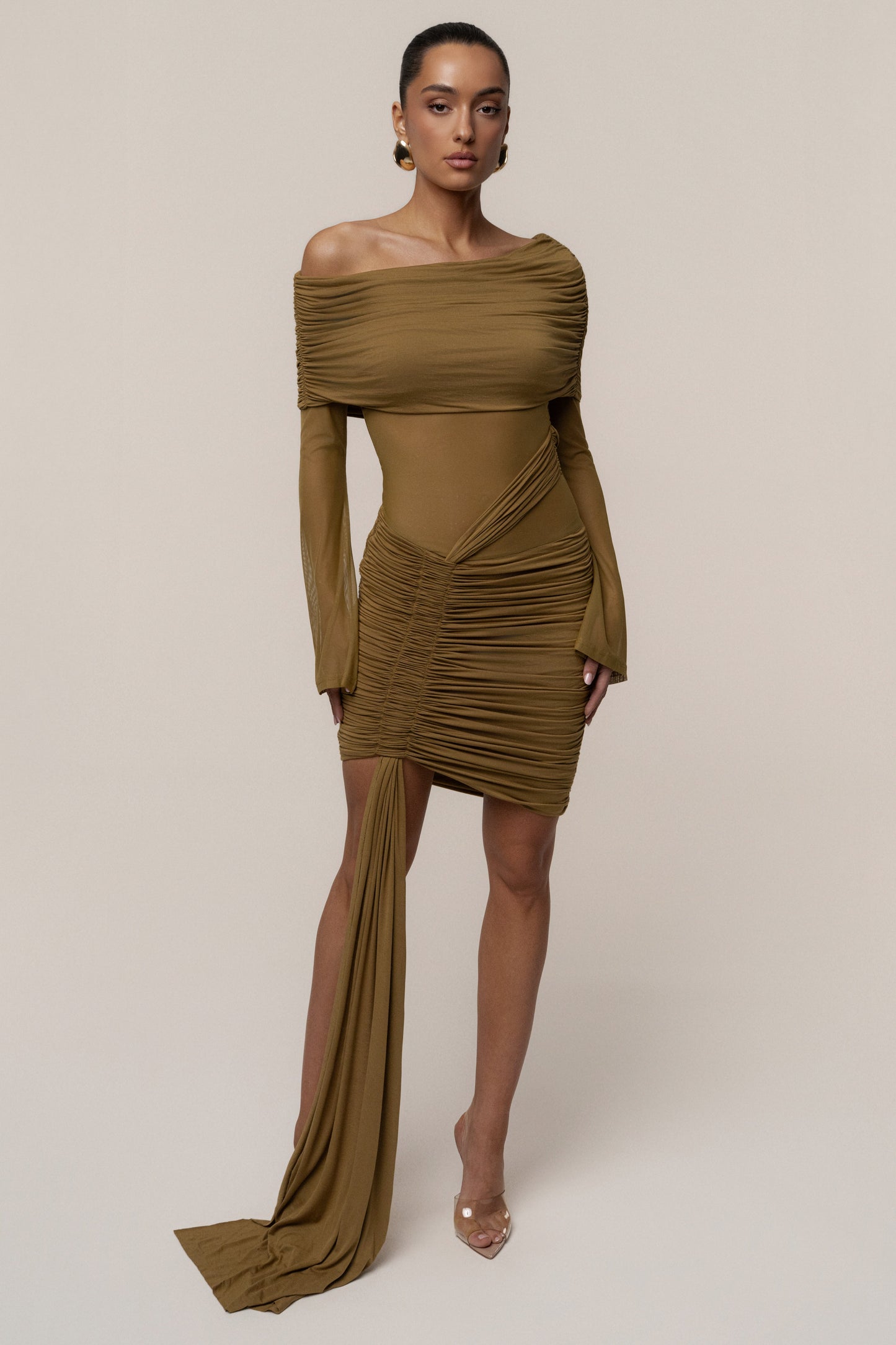 Lime After Hours Drape Dress JLUXLABEL