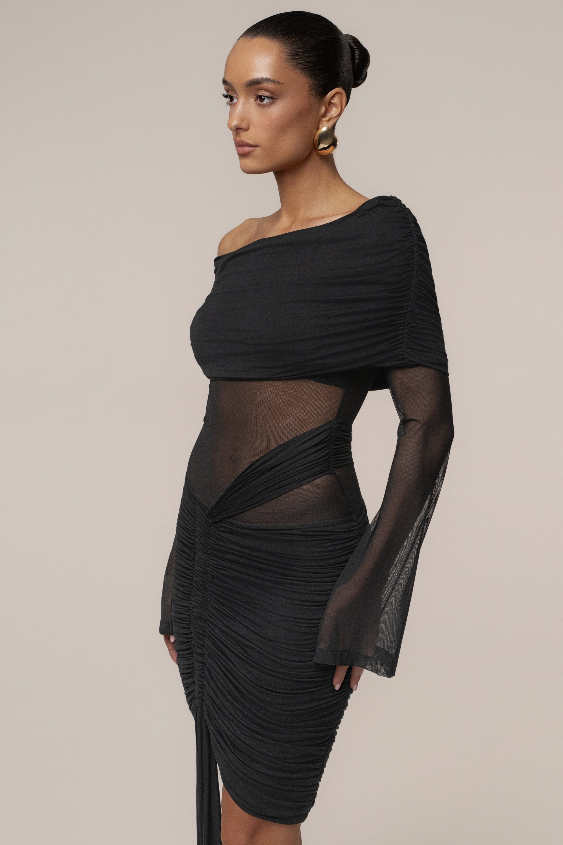 Black After Hours Drape Dress JLUXLABEL