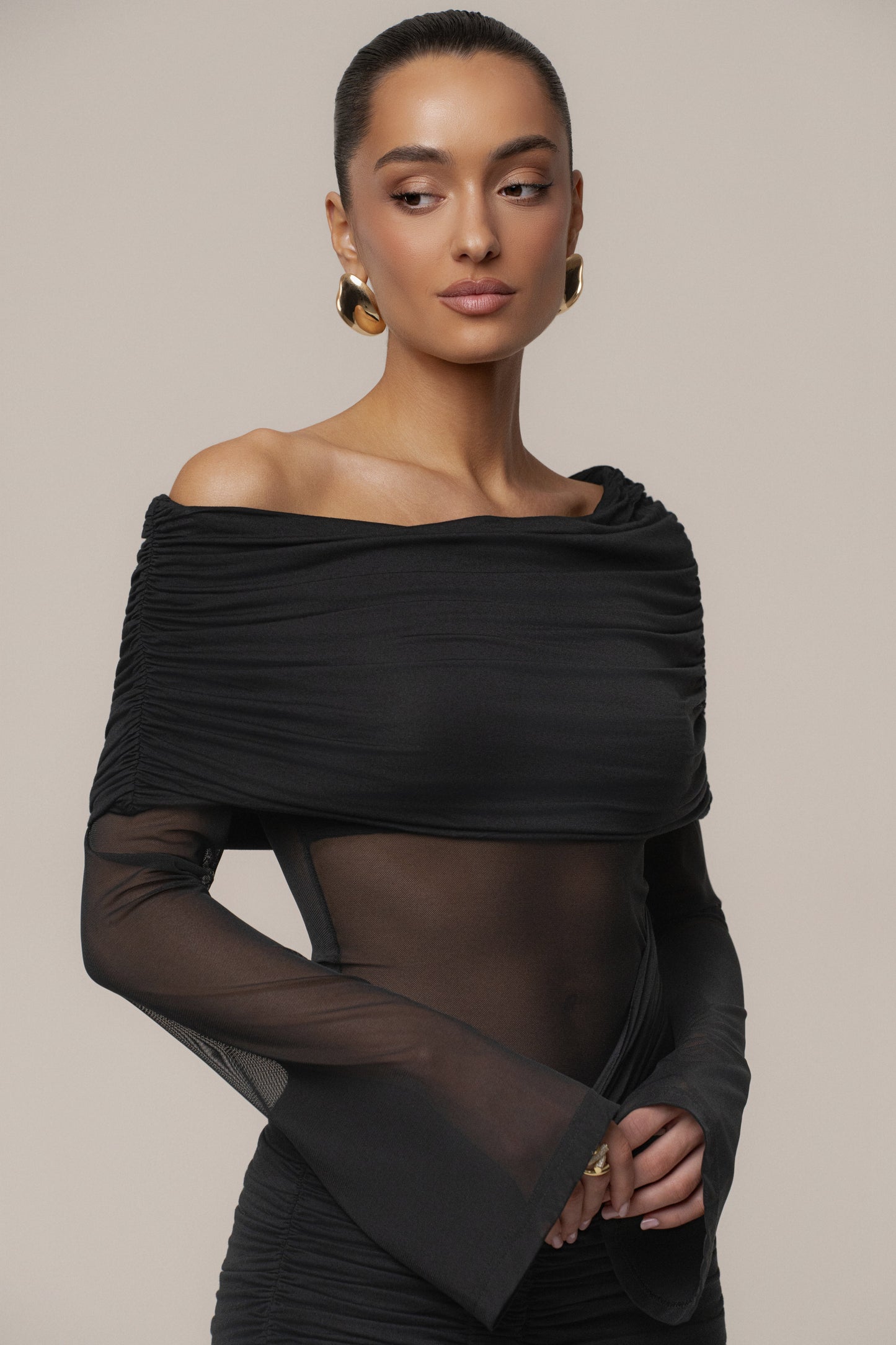 Black After Hours Drape Dress JLUXLABEL