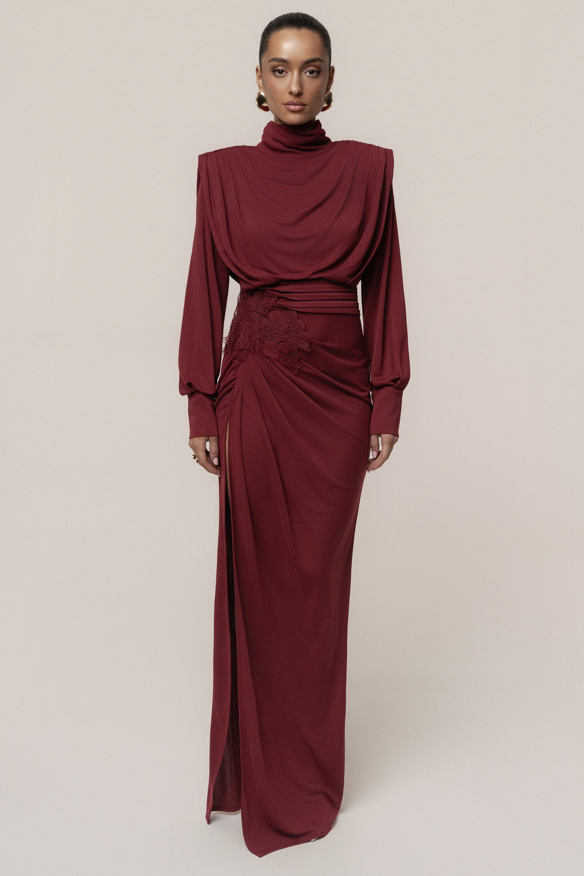 Burgundy Radiance Maxi Gown JLUXLABEL