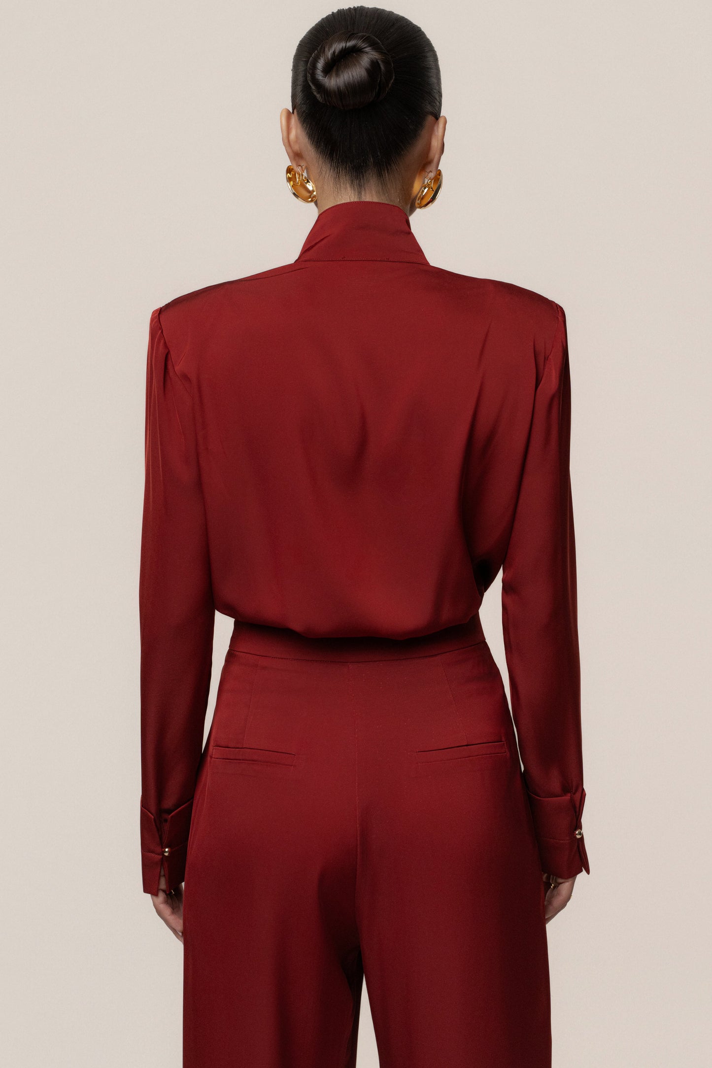 Burgundy Visionary Pleated Bodysuit JLUXLABEL