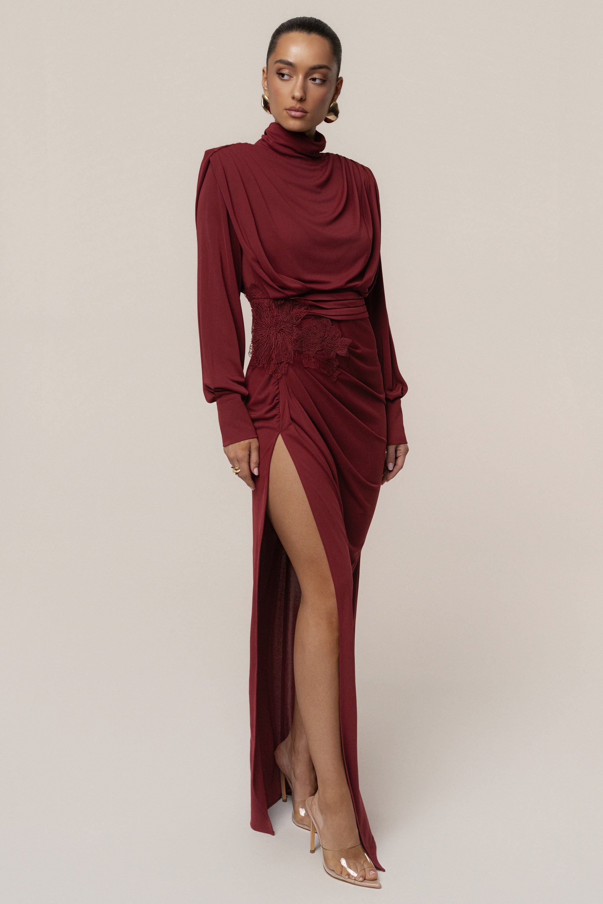 Burgundy Radiance Maxi Gown JLUXLABEL