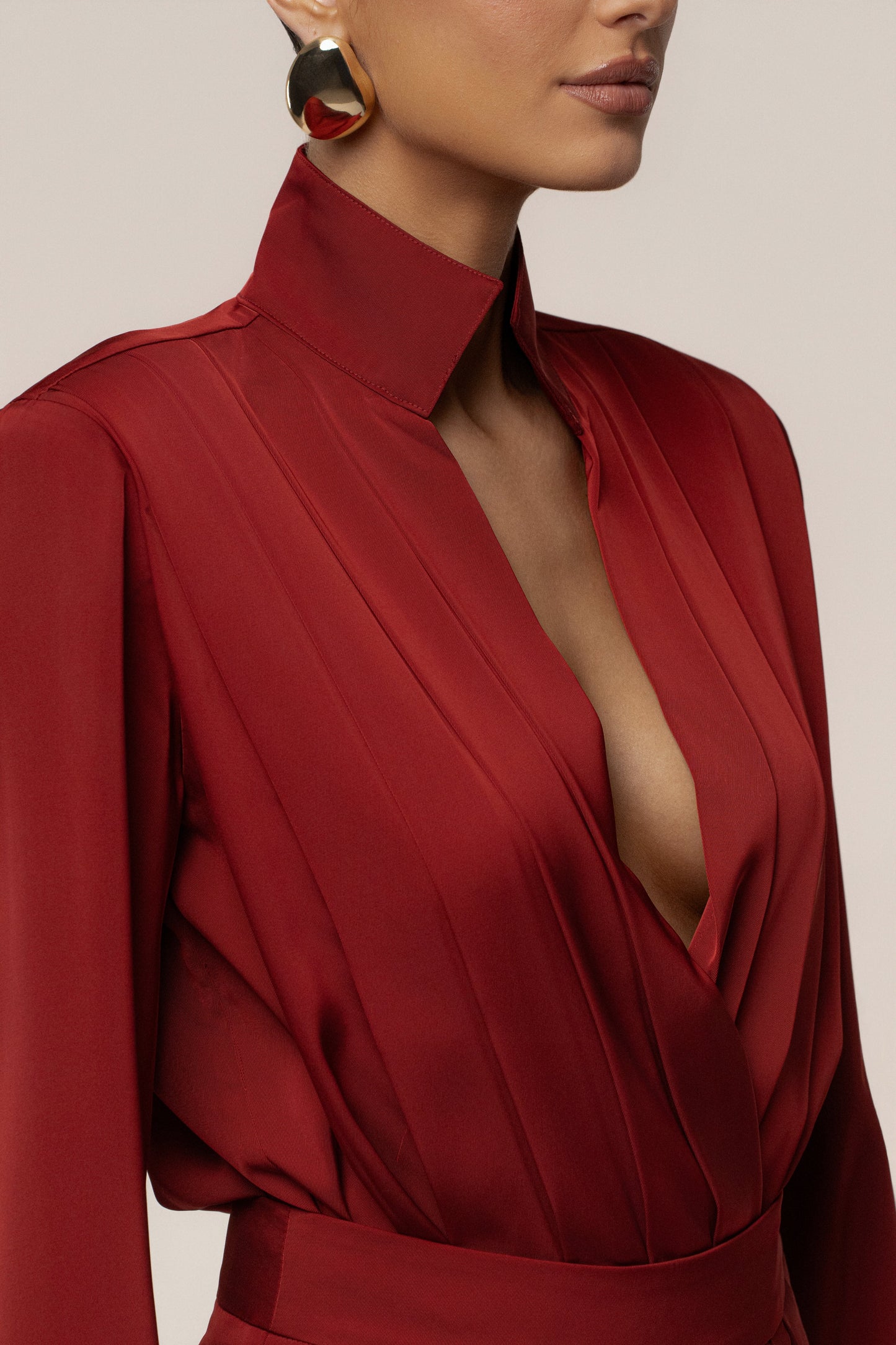 Burgundy Visionary Pleated Bodysuit JLUXLABEL