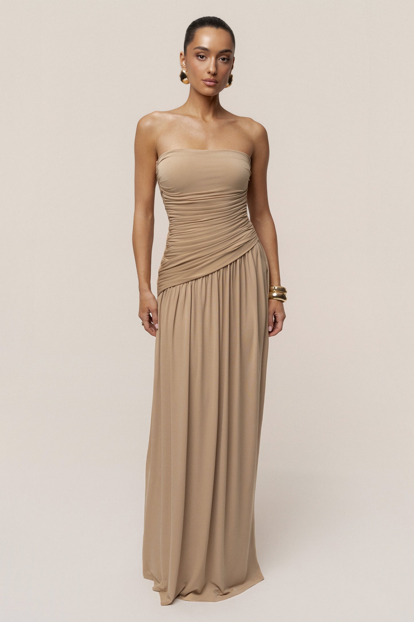 Beige Vision Of Elegance Maxi Dress JLUXLABEL