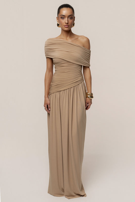 Beige Vision Of Elegance Maxi Dress JLUXLABEL