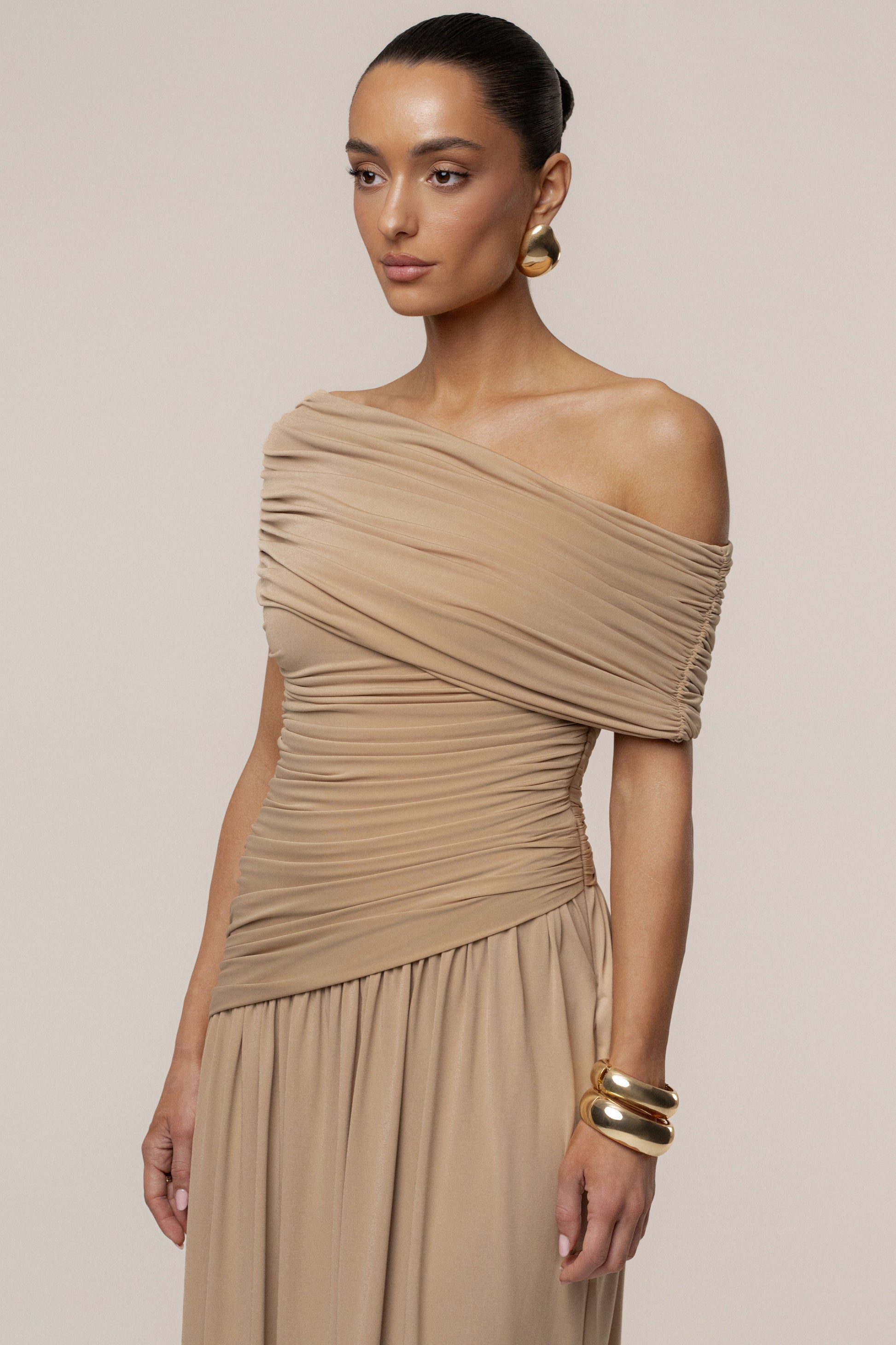 Beige Vision Of Elegance Maxi Dress JLUXLABEL