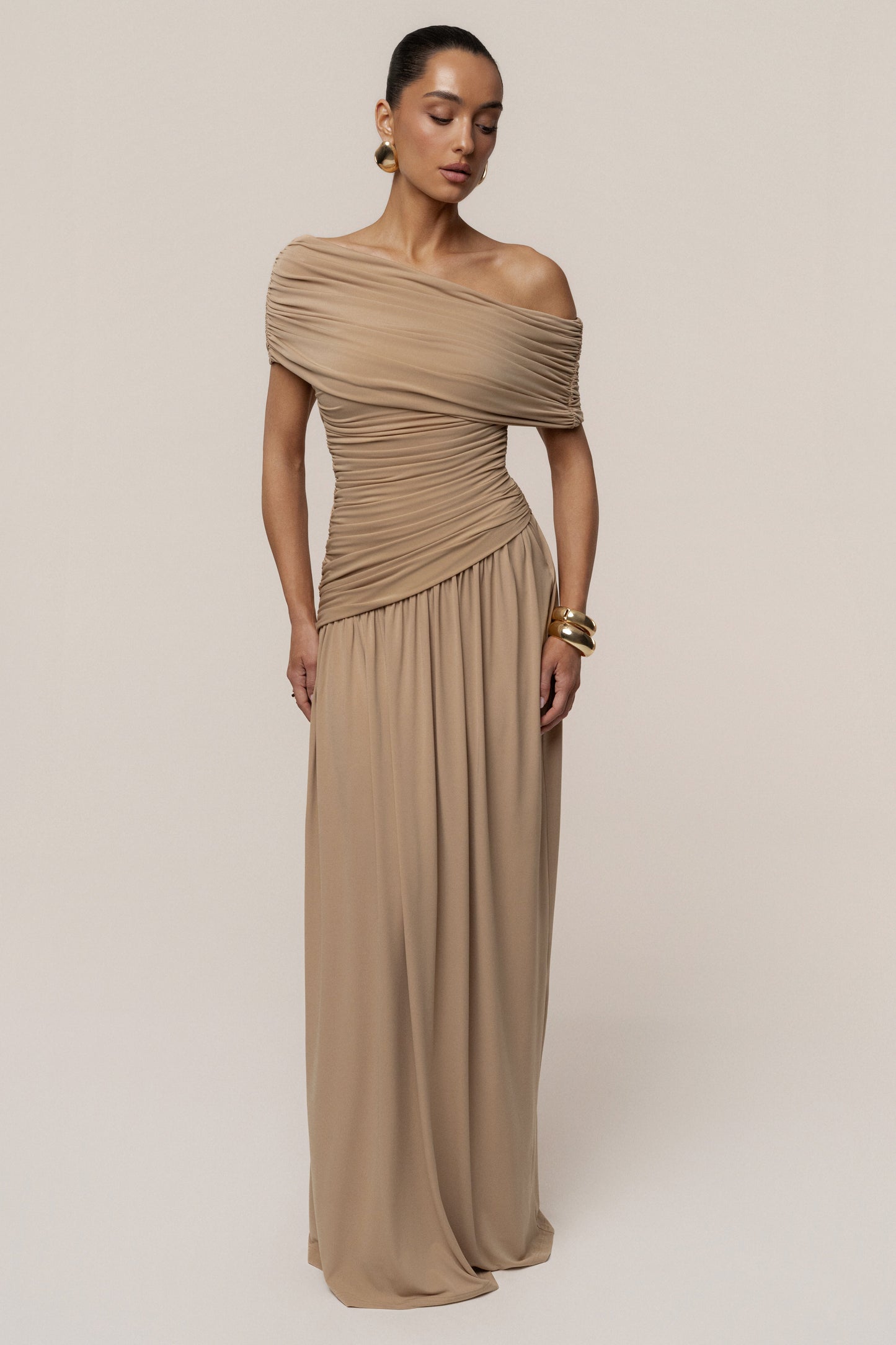 Beige Vision Of Elegance Maxi Dress JLUXLABEL