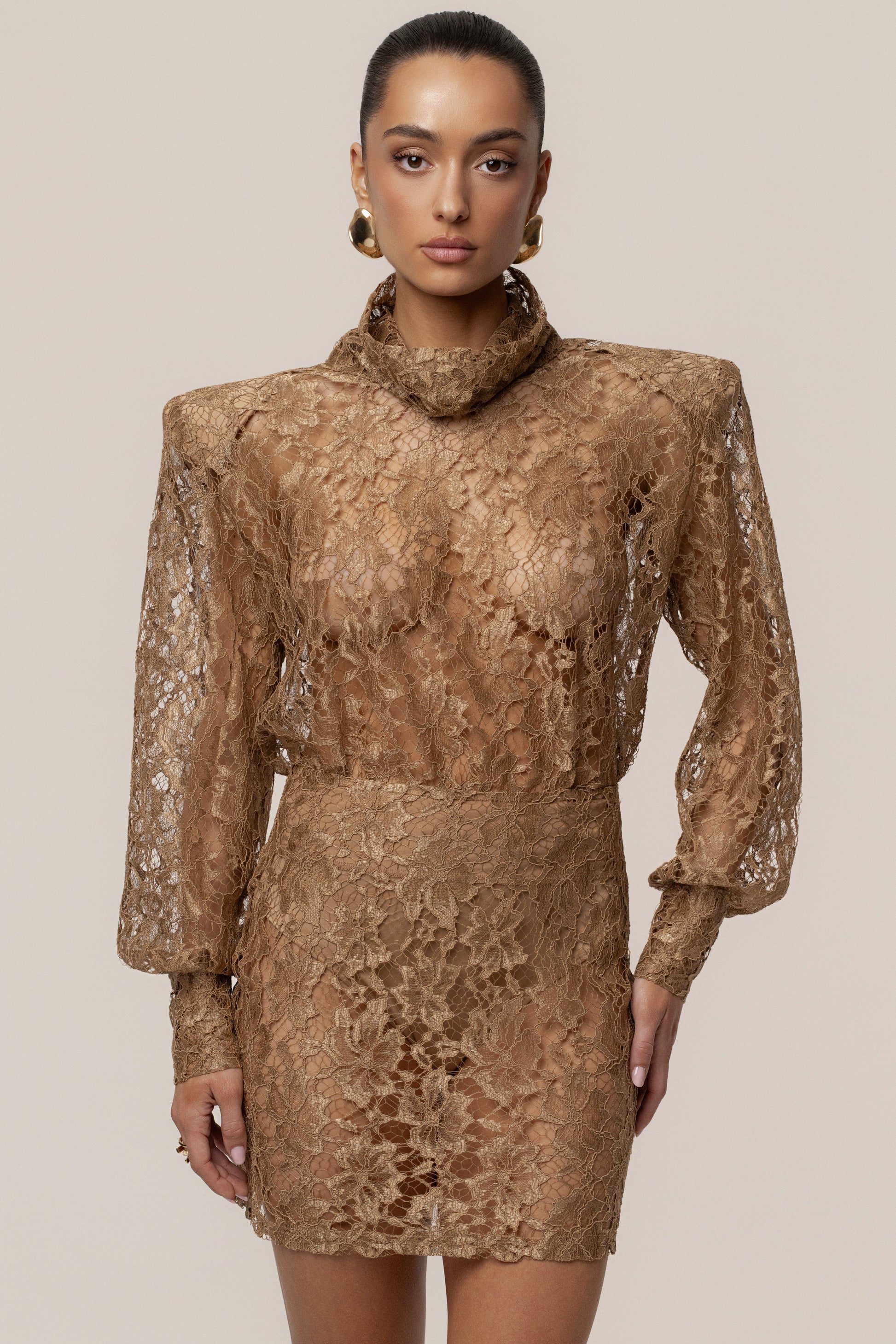 Beige Devotion Lace Bodysuit & Skirt Set JLUXLABEL