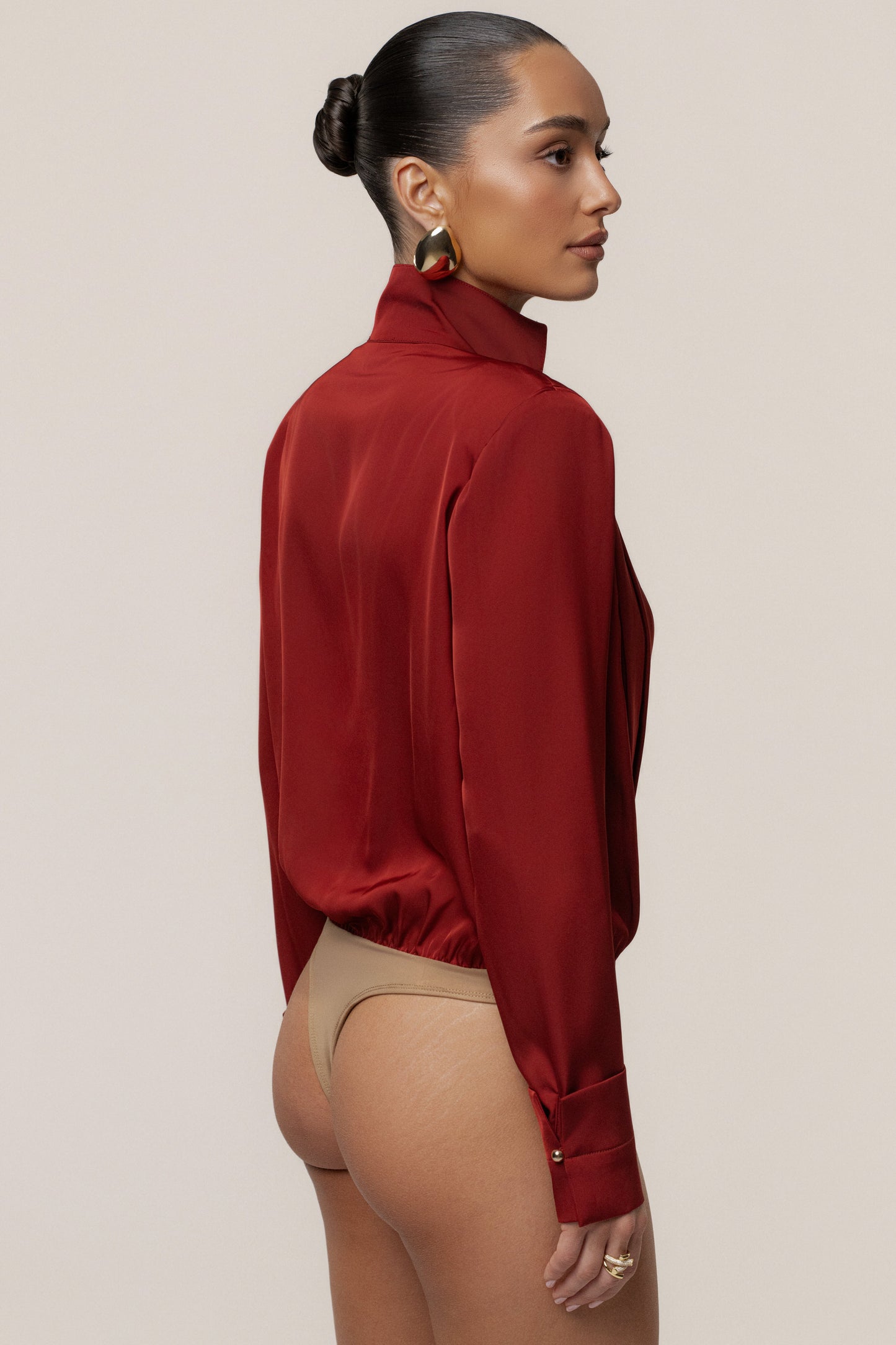 Burgundy Visionary Pleated Bodysuit JLUXLABEL
