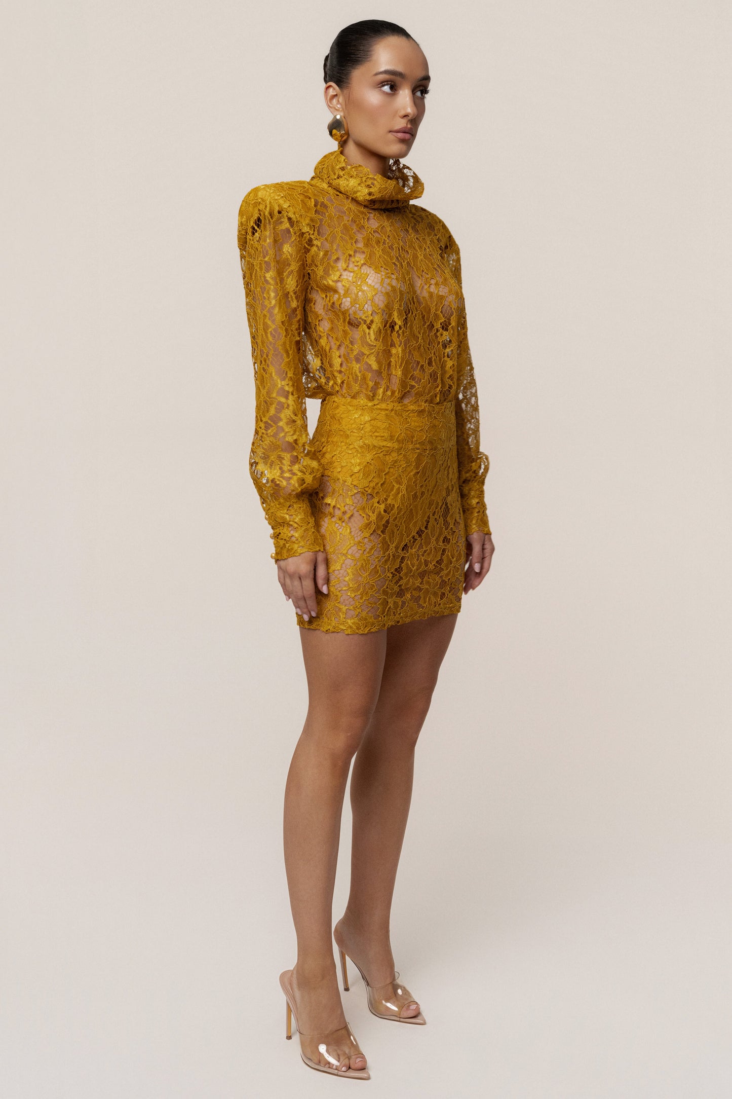 Mustard Devotion Lace Bodysuit & Skirt Set JLUXLABEL