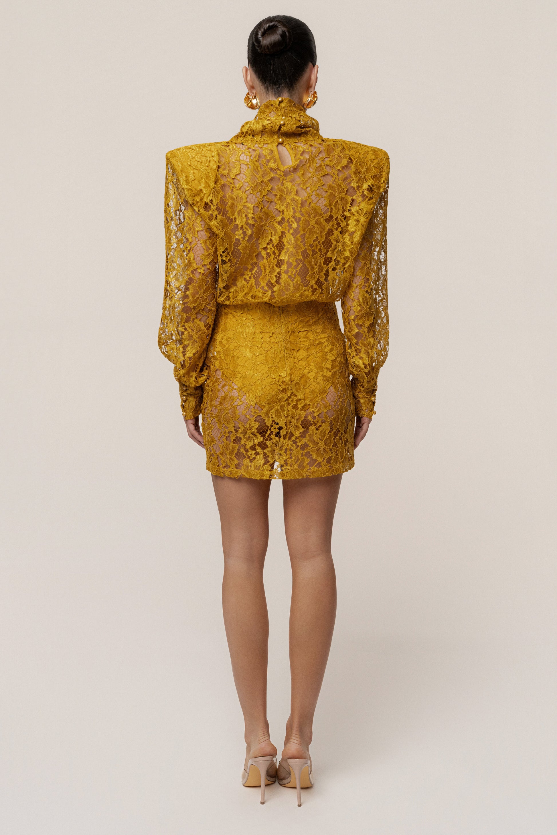 Mustard Devotion Lace Bodysuit & Skirt Set JLUXLABEL
