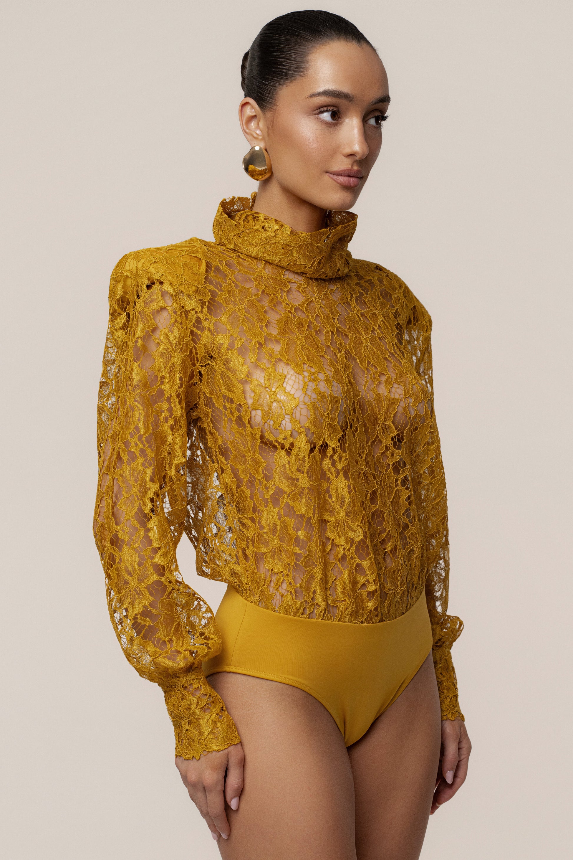 Mustard Devotion Lace Bodysuit & Skirt Set JLUXLABEL