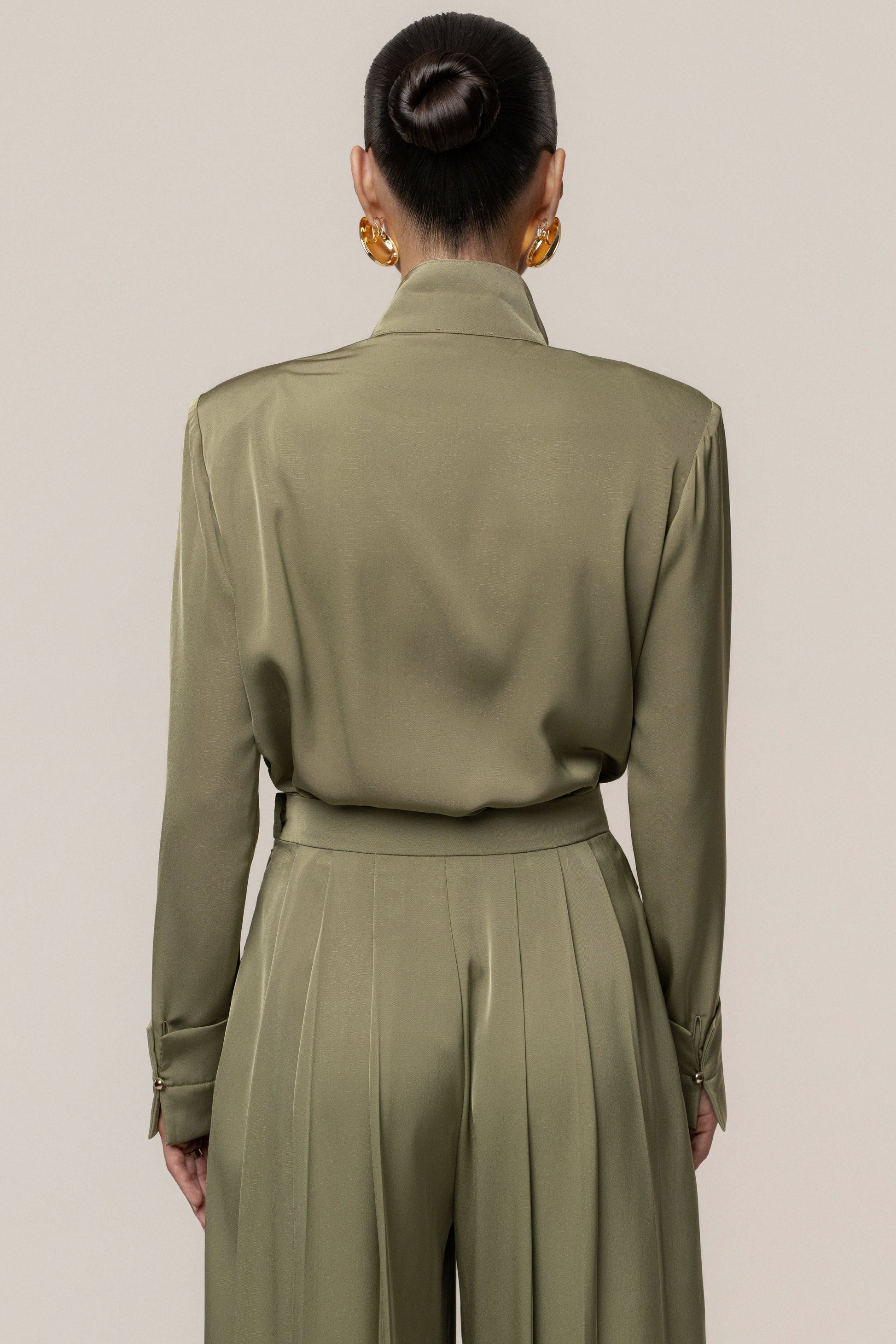 Olive Visionary Pleated Bodysuit JLUXLABEL