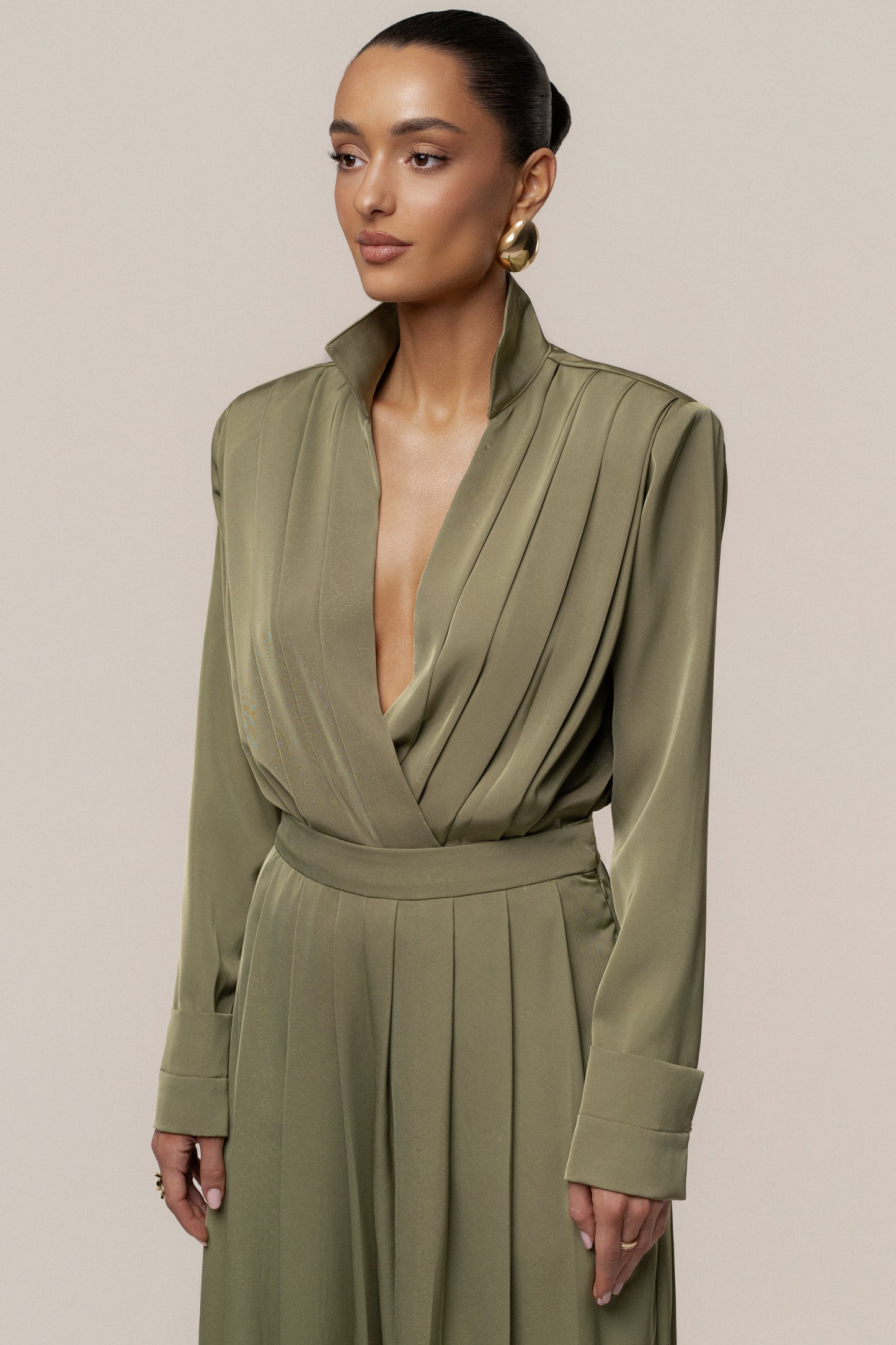 Olive Visionary Pleated Bodysuit JLUXLABEL