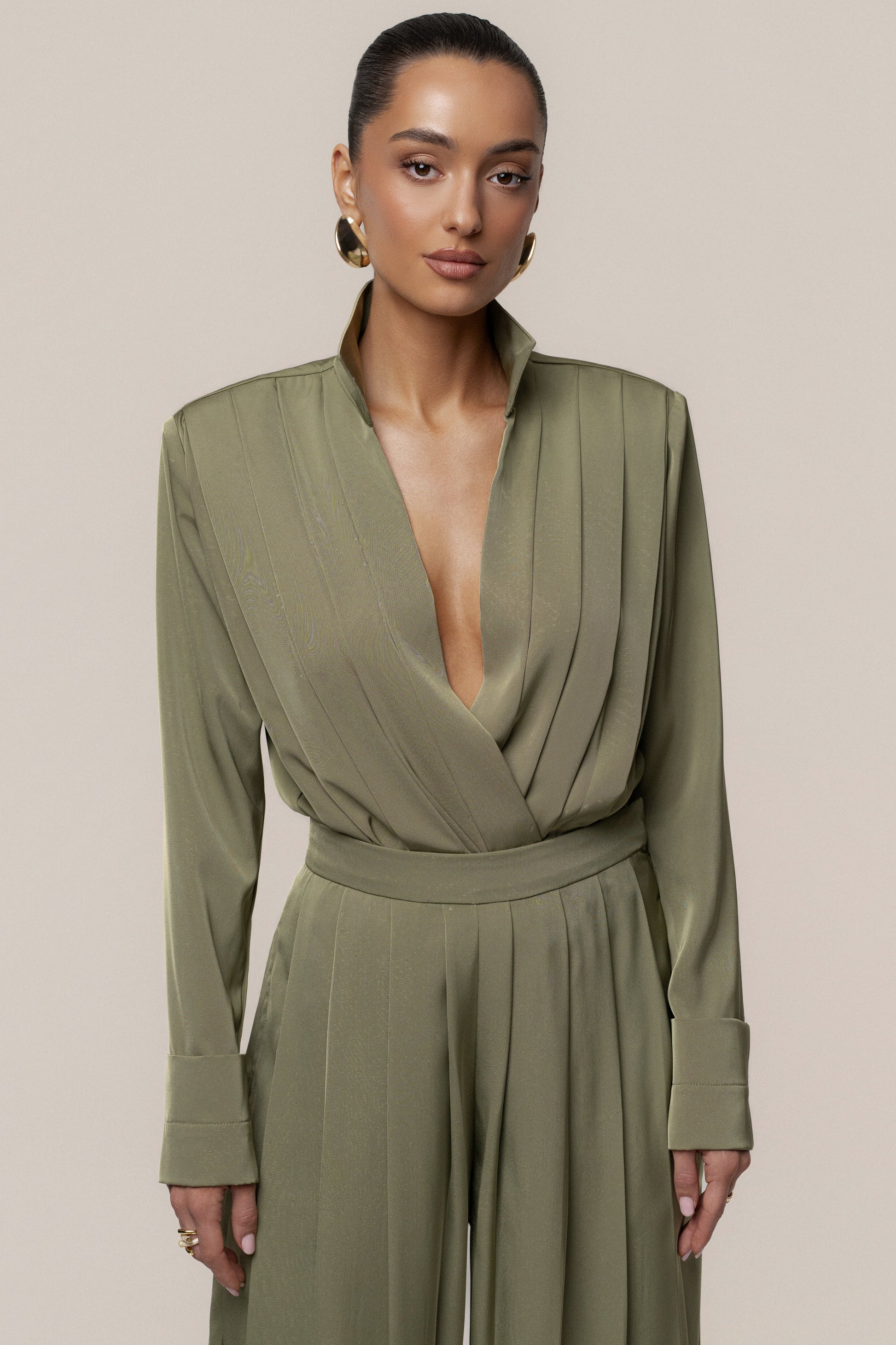 Olive Visionary Pleated Bodysuit JLUXLABEL