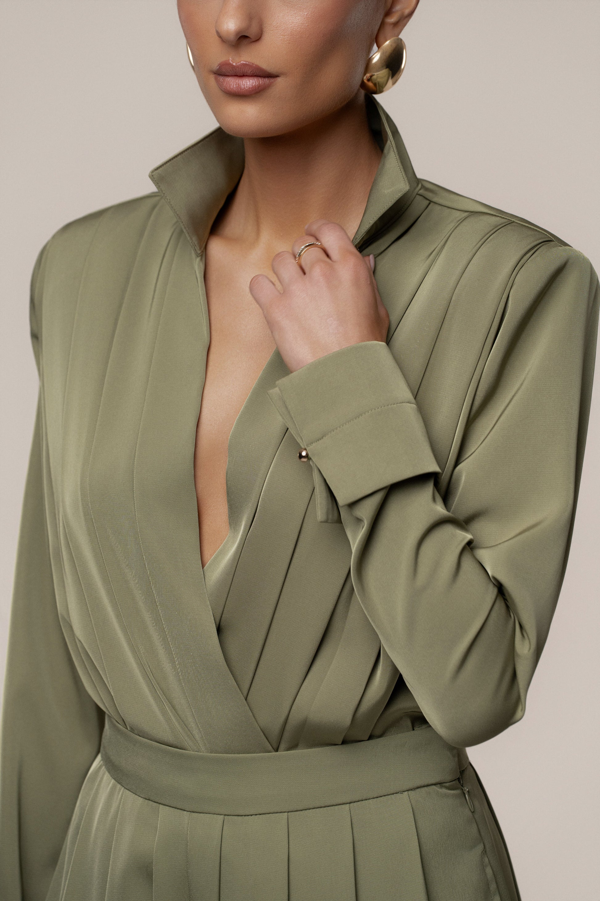 Olive Visionary Pleated Bodysuit JLUXLABEL
