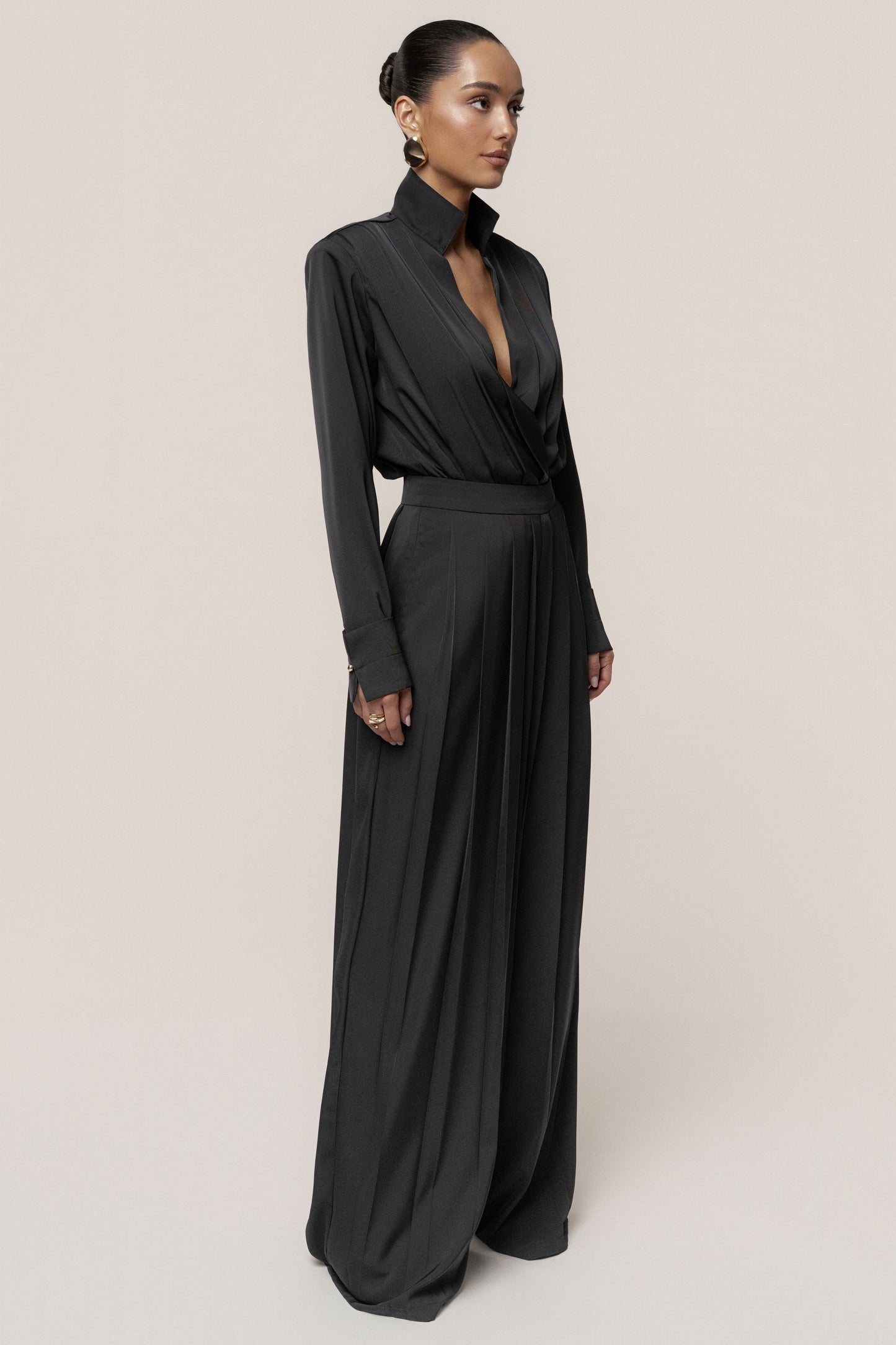 Black Visionary Pleated Bodysuit JLUXLABEL