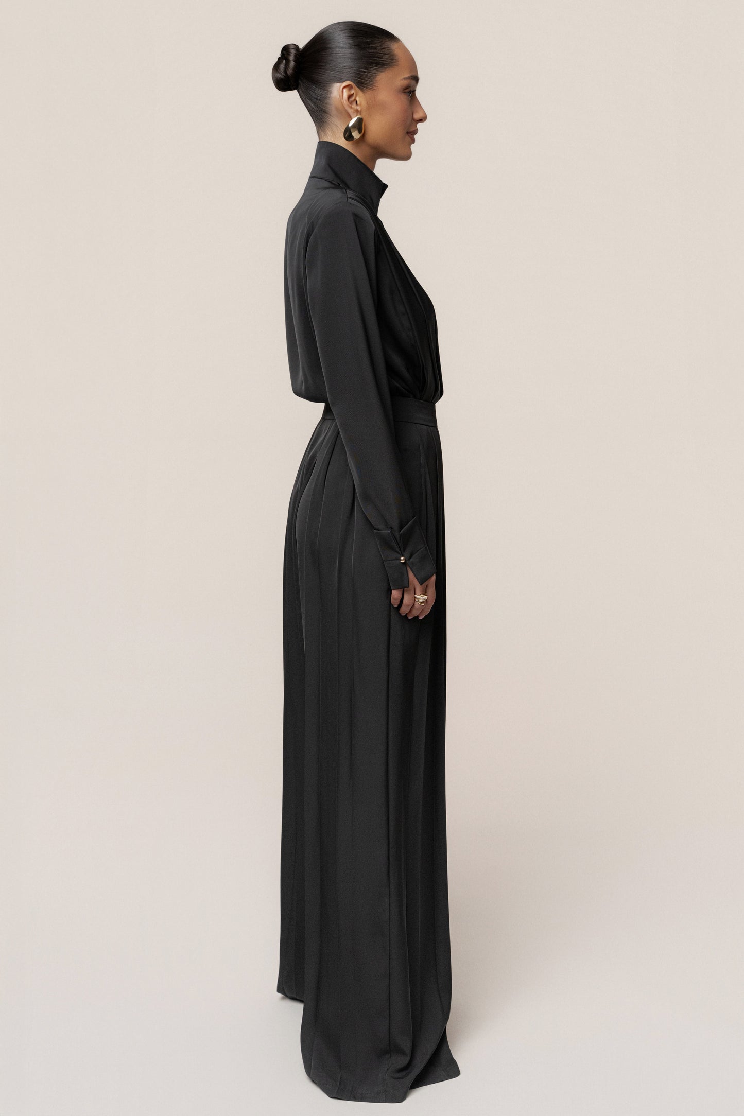 Black Visionary Pleated Bodysuit JLUXLABEL