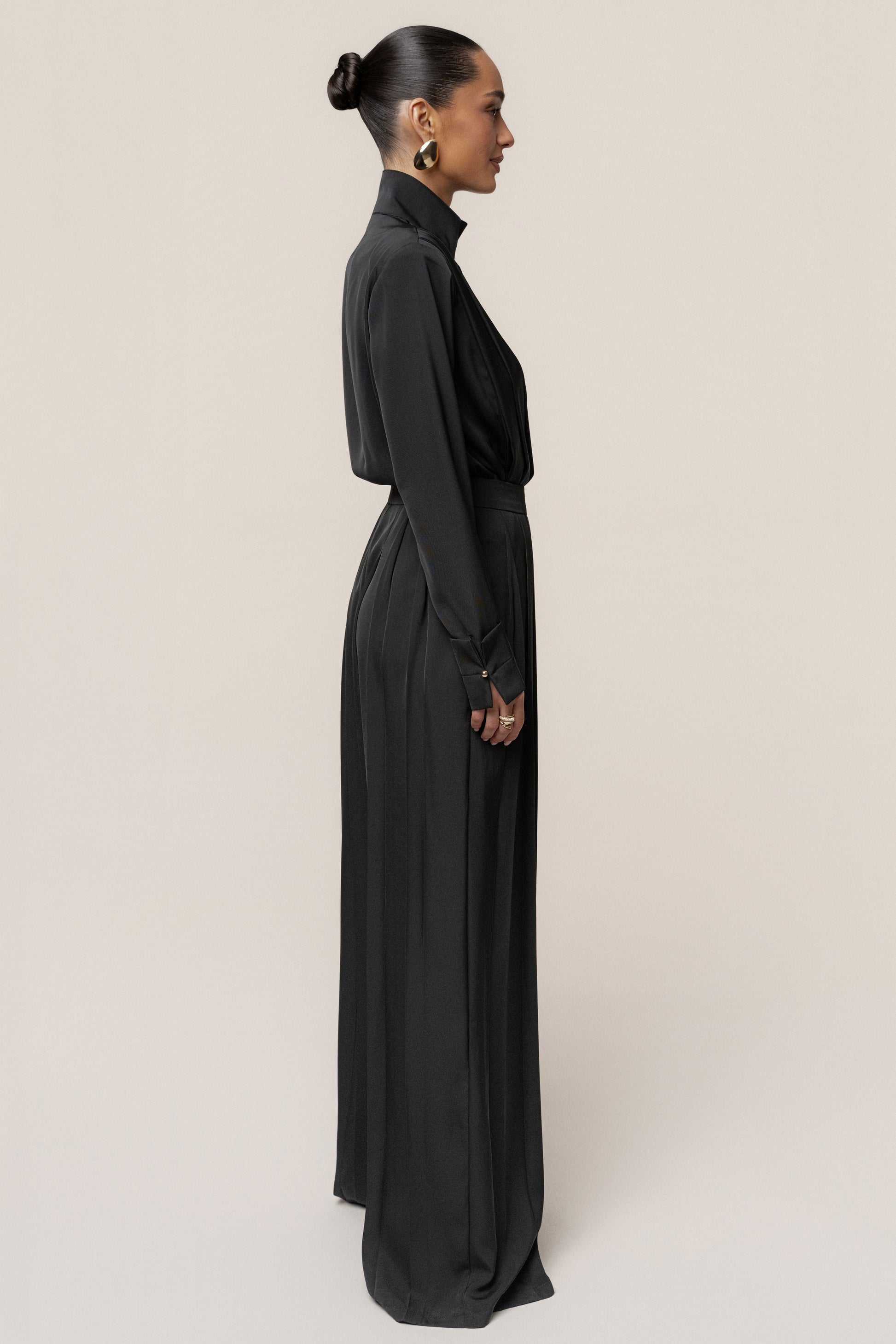Black Visionary Pleated Bodysuit JLUXLABEL