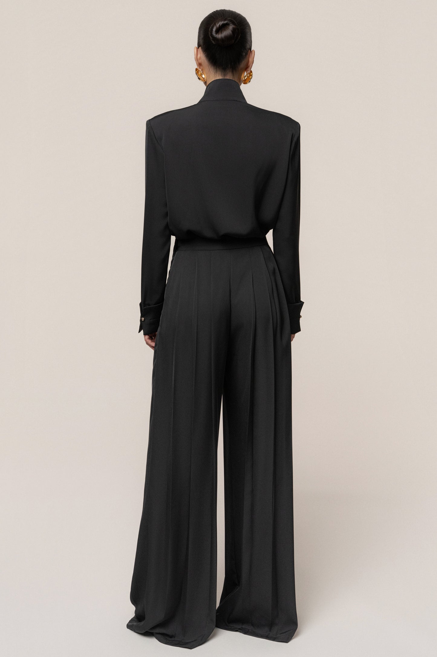 Black Visionary Pleated Bodysuit JLUXLABEL