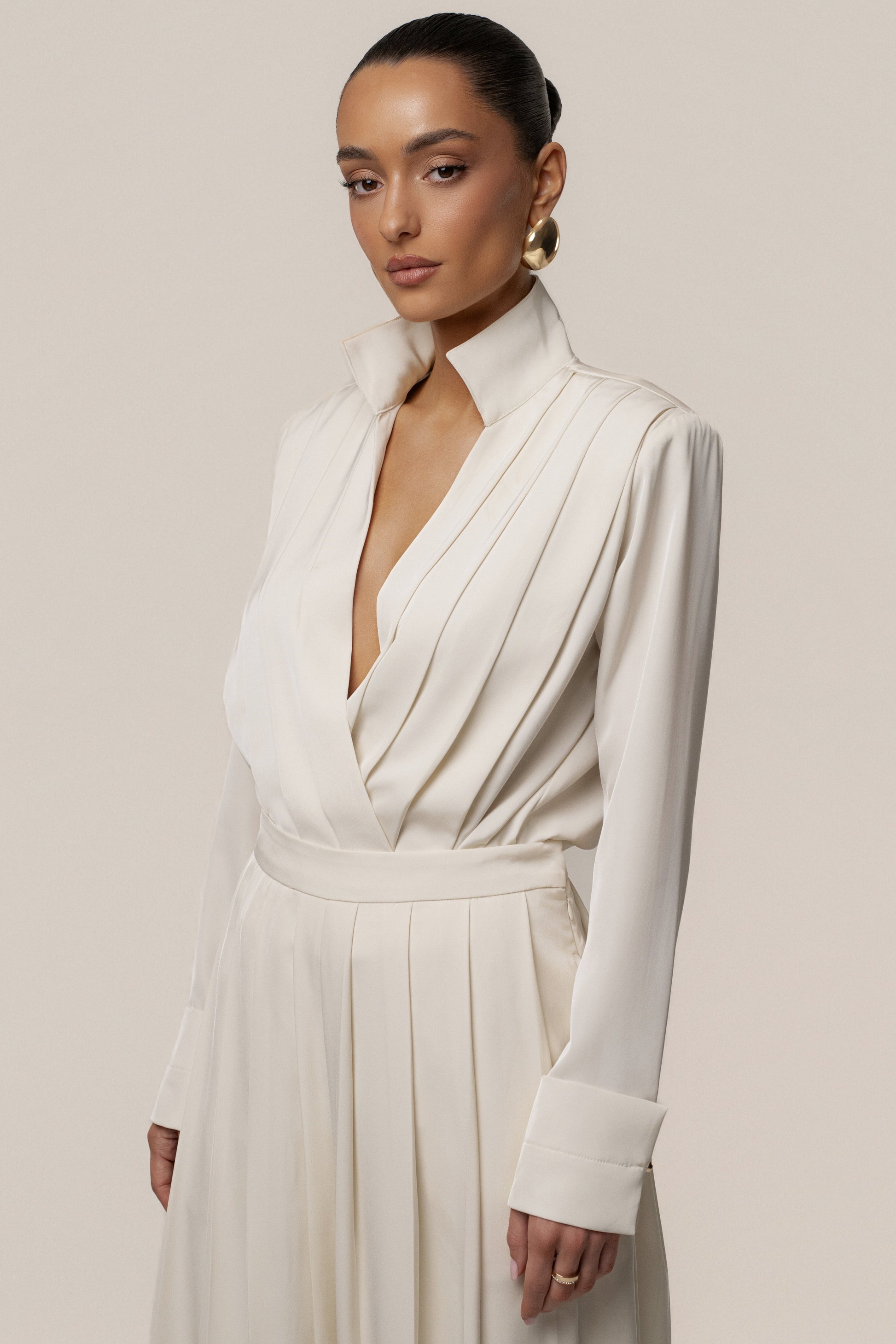 Buttercream Visionary Pleated Bodysuit JLUXLABEL