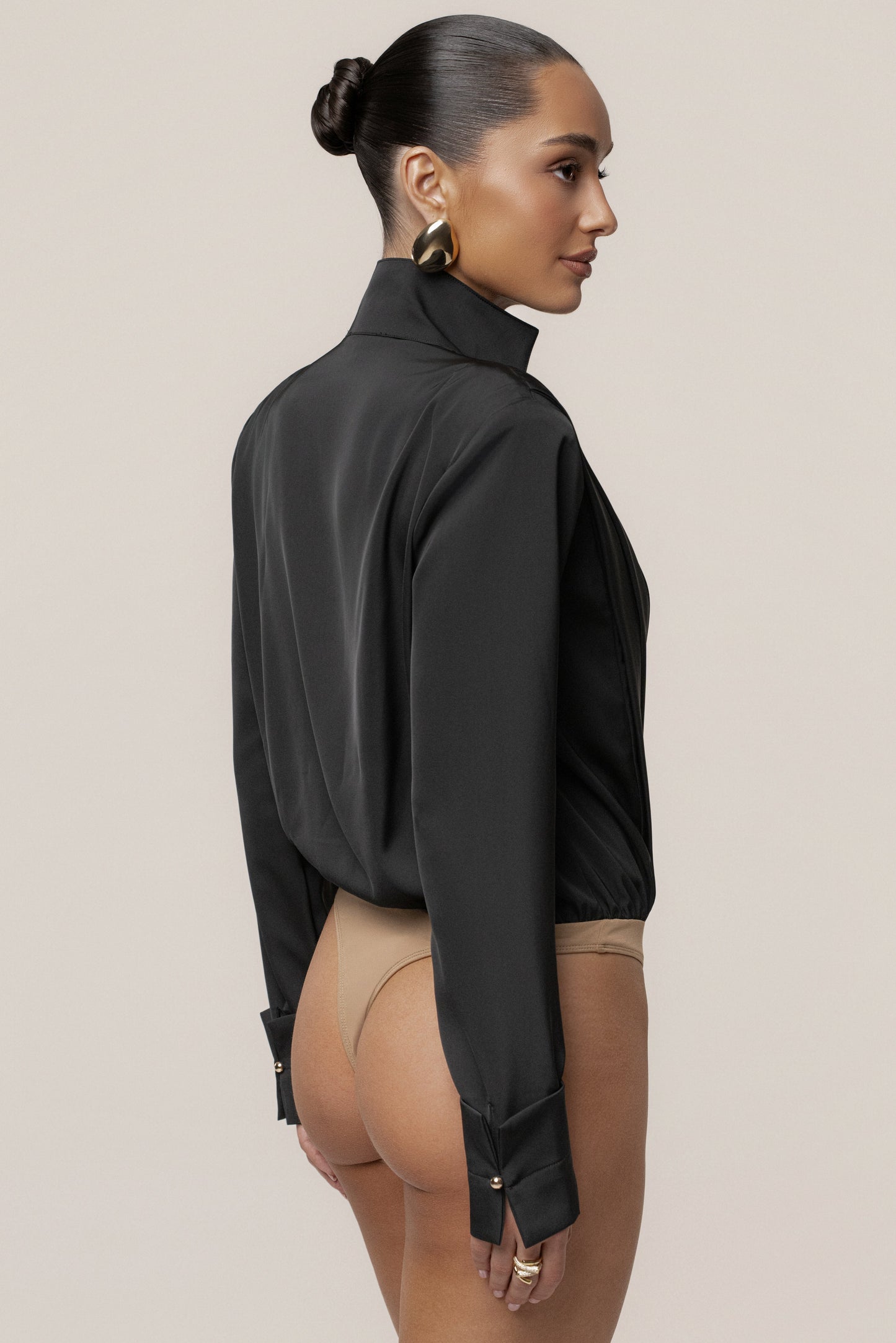 Black Visionary Pleated Bodysuit JLUXLABEL