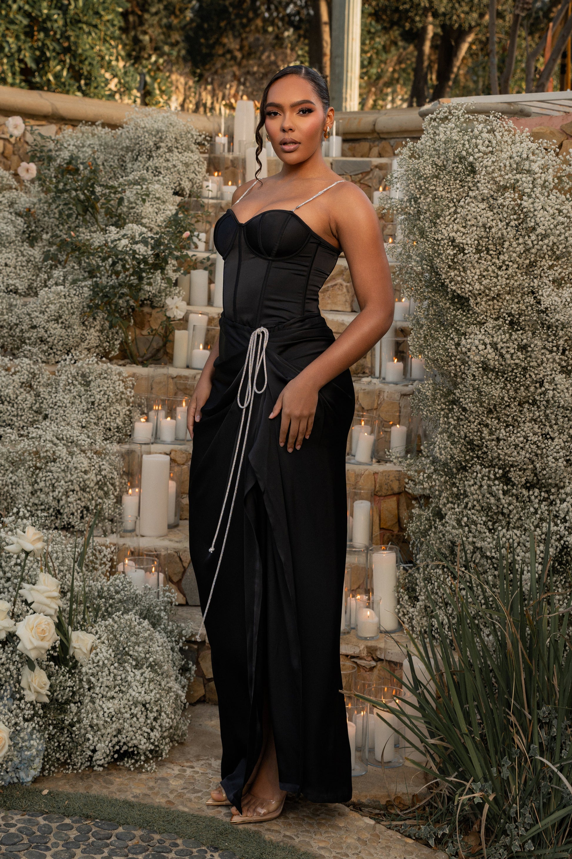 Black Olea Satin Skirt JLUXLABEL