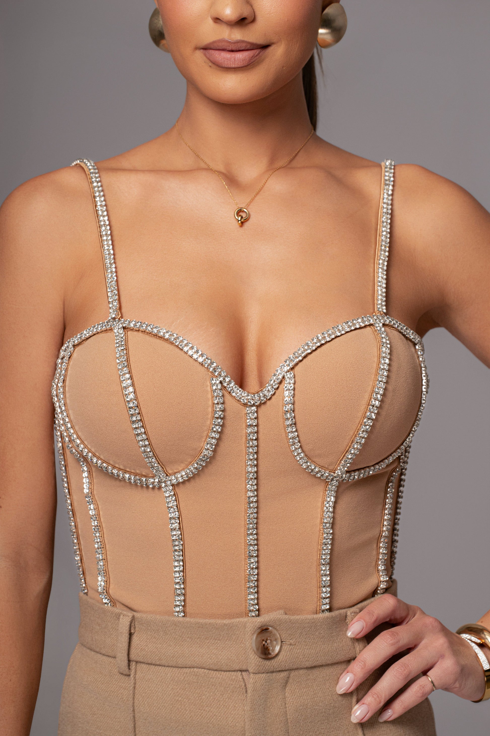 Tan Illusions Rhinestone Corset JLUXLABEL