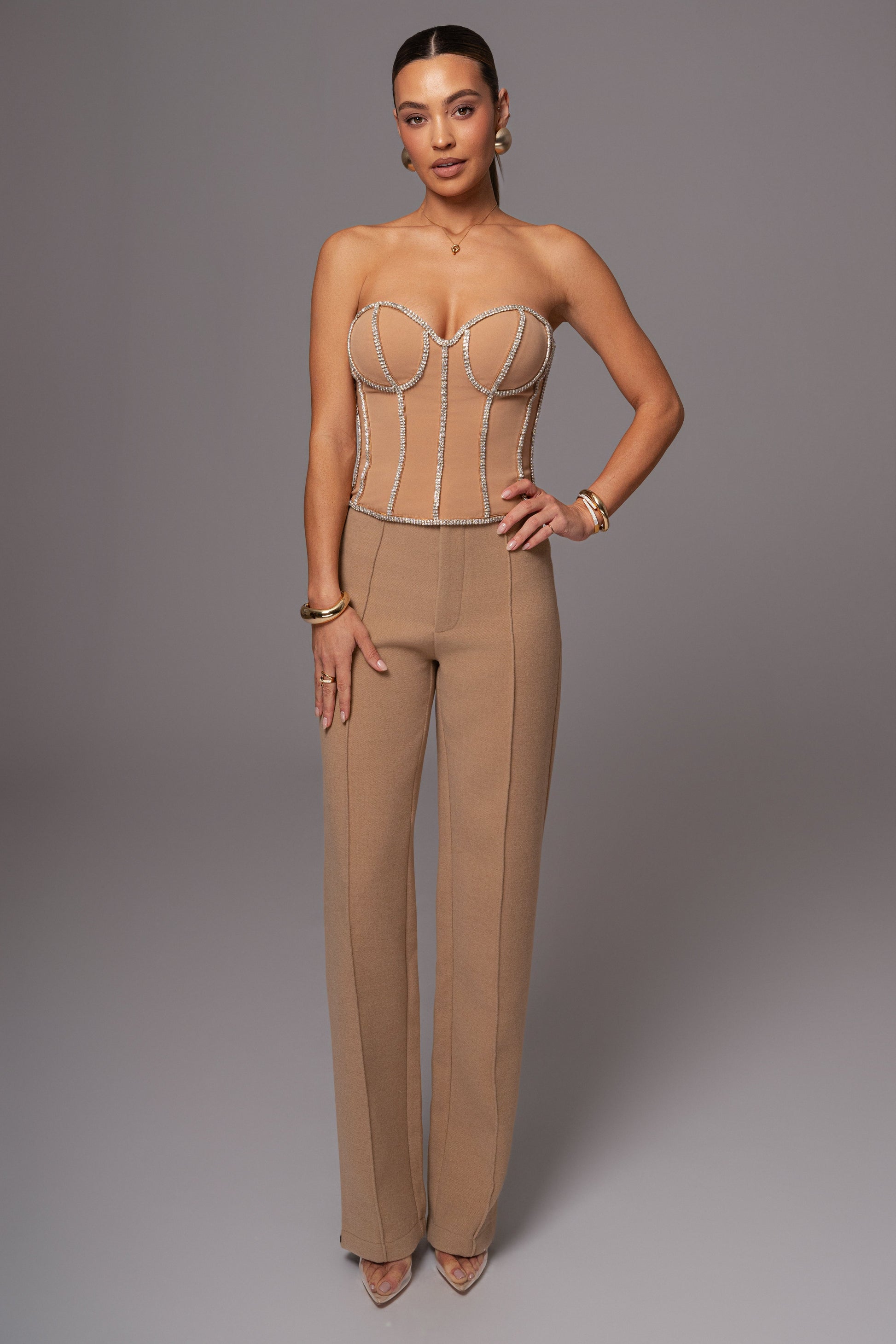 Tan Illusions Rhinestone Corset JLUXLABEL