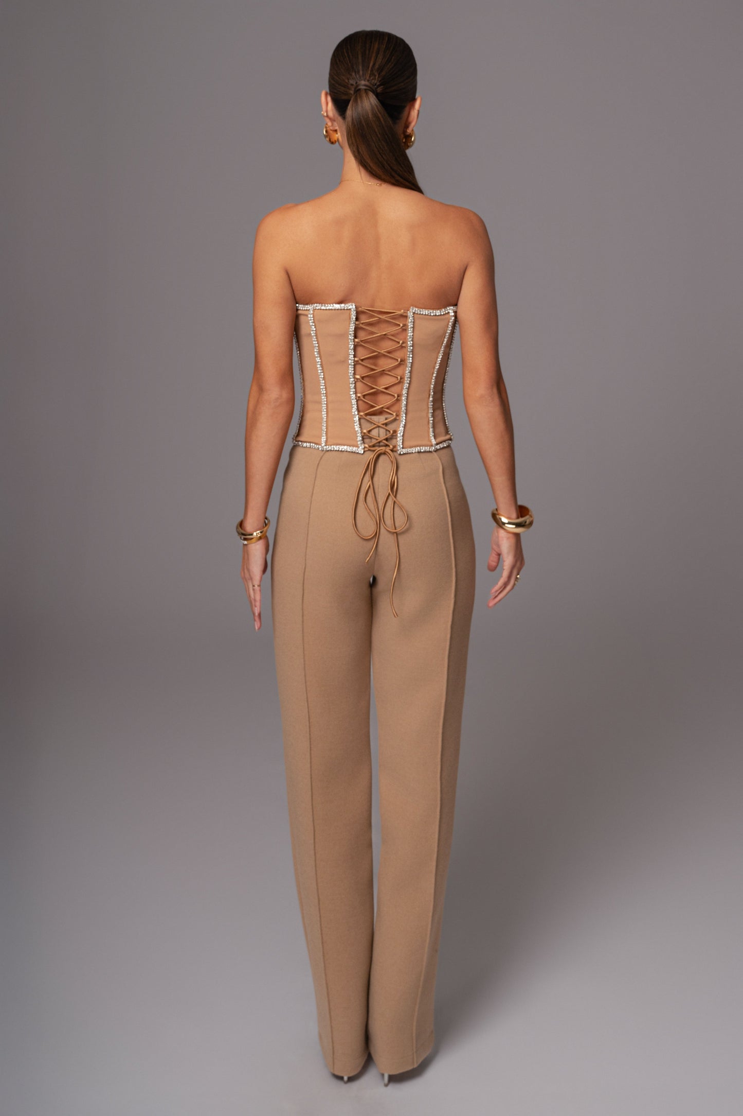 Tan Illusions Rhinestone Corset JLUXLABEL