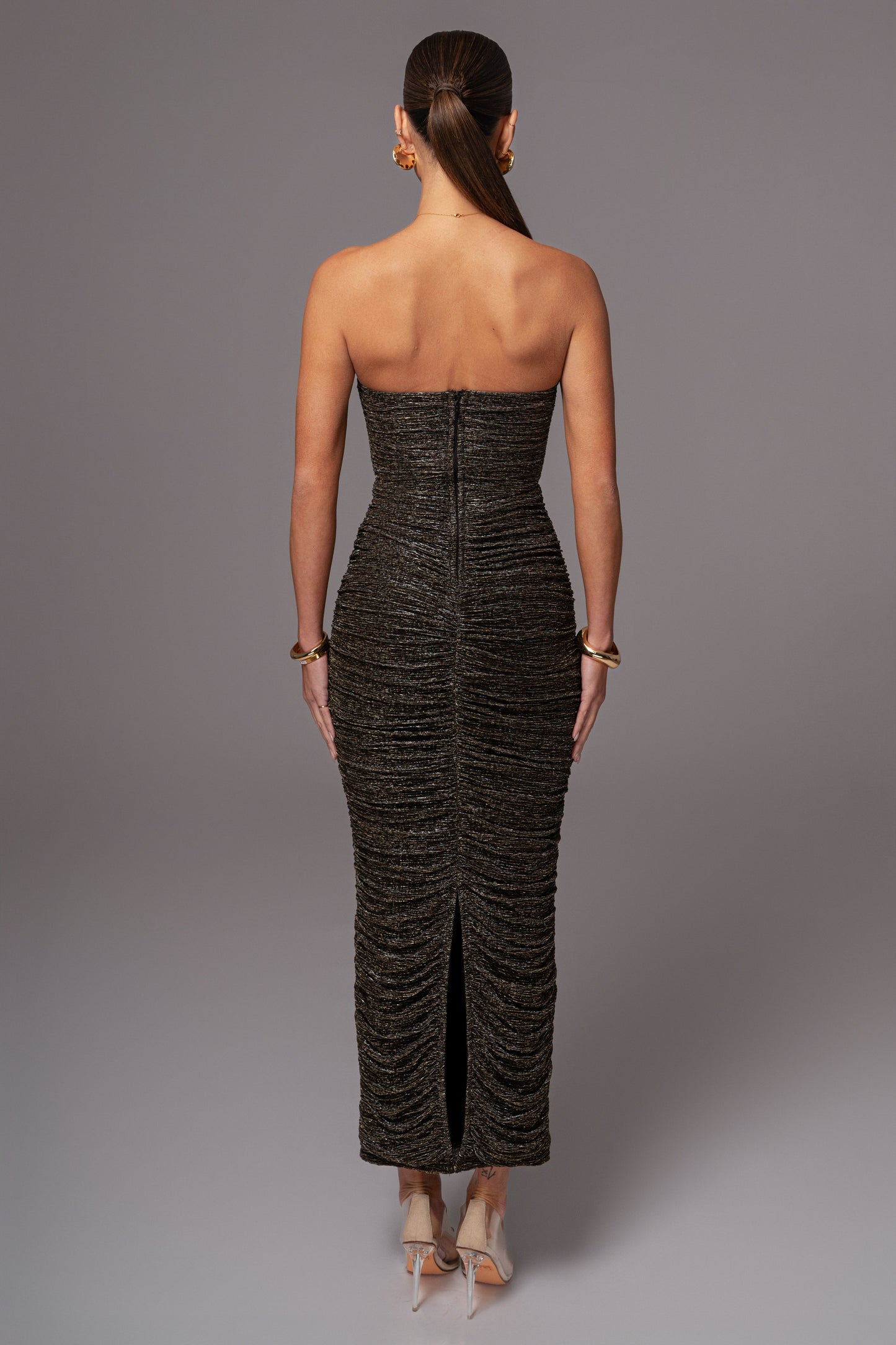 Black/Gold Metallic Mesh Maxi Dress JLUXLABEL