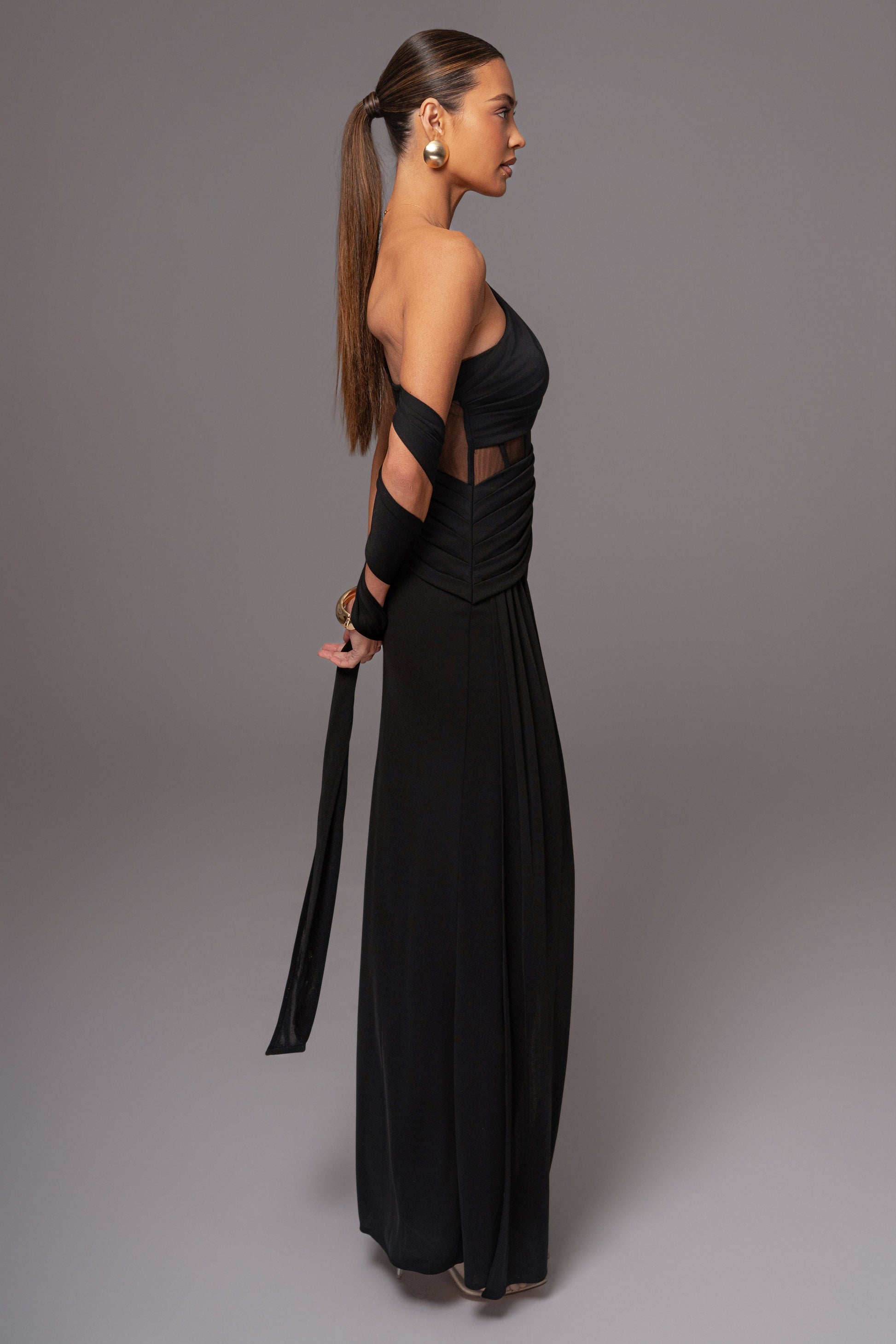 Black Naida Drape Maxi Dress JLUXLABEL