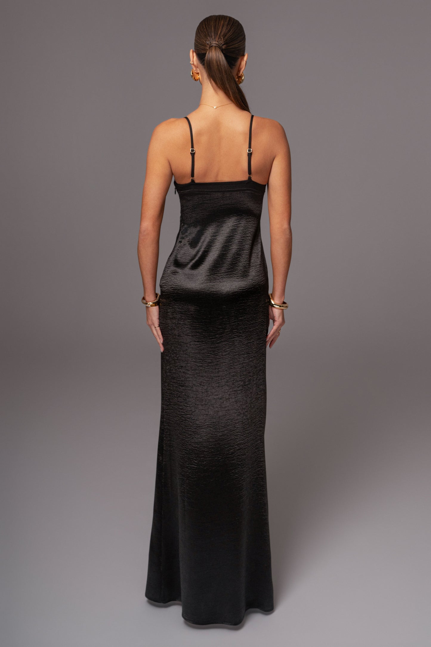 Black Surreal Satin Maxi Dress JLUXLABEL