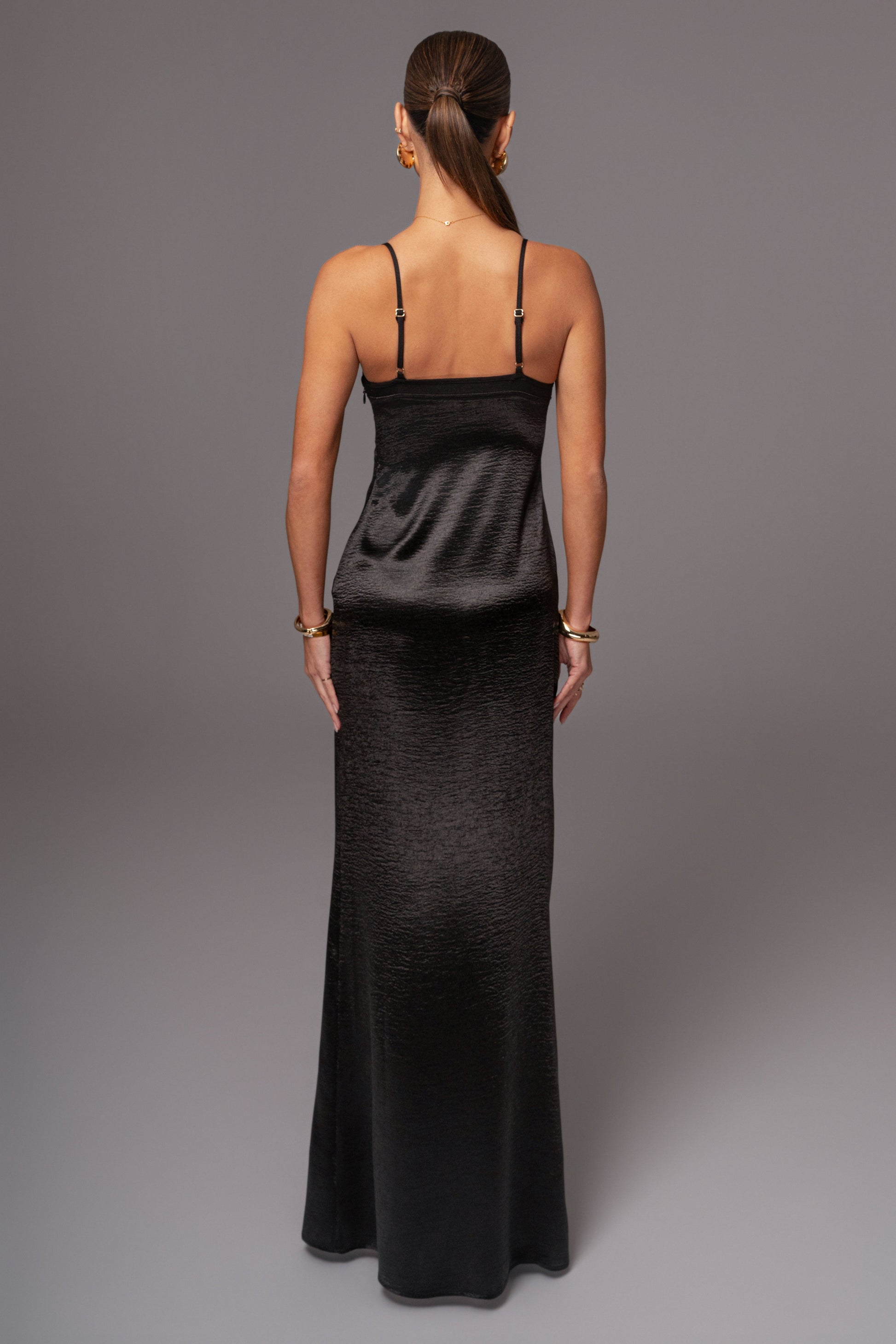 Black Surreal Satin Maxi Dress JLUXLABEL