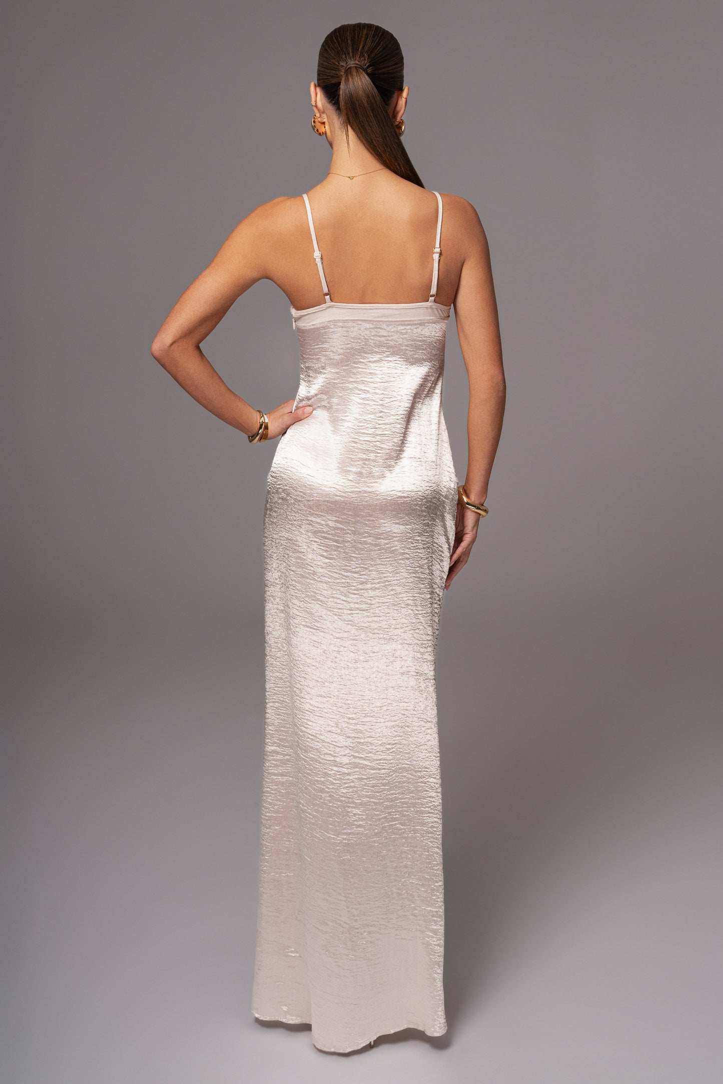Champagne Surreal Satin Maxi Dress JLUXLABEL
