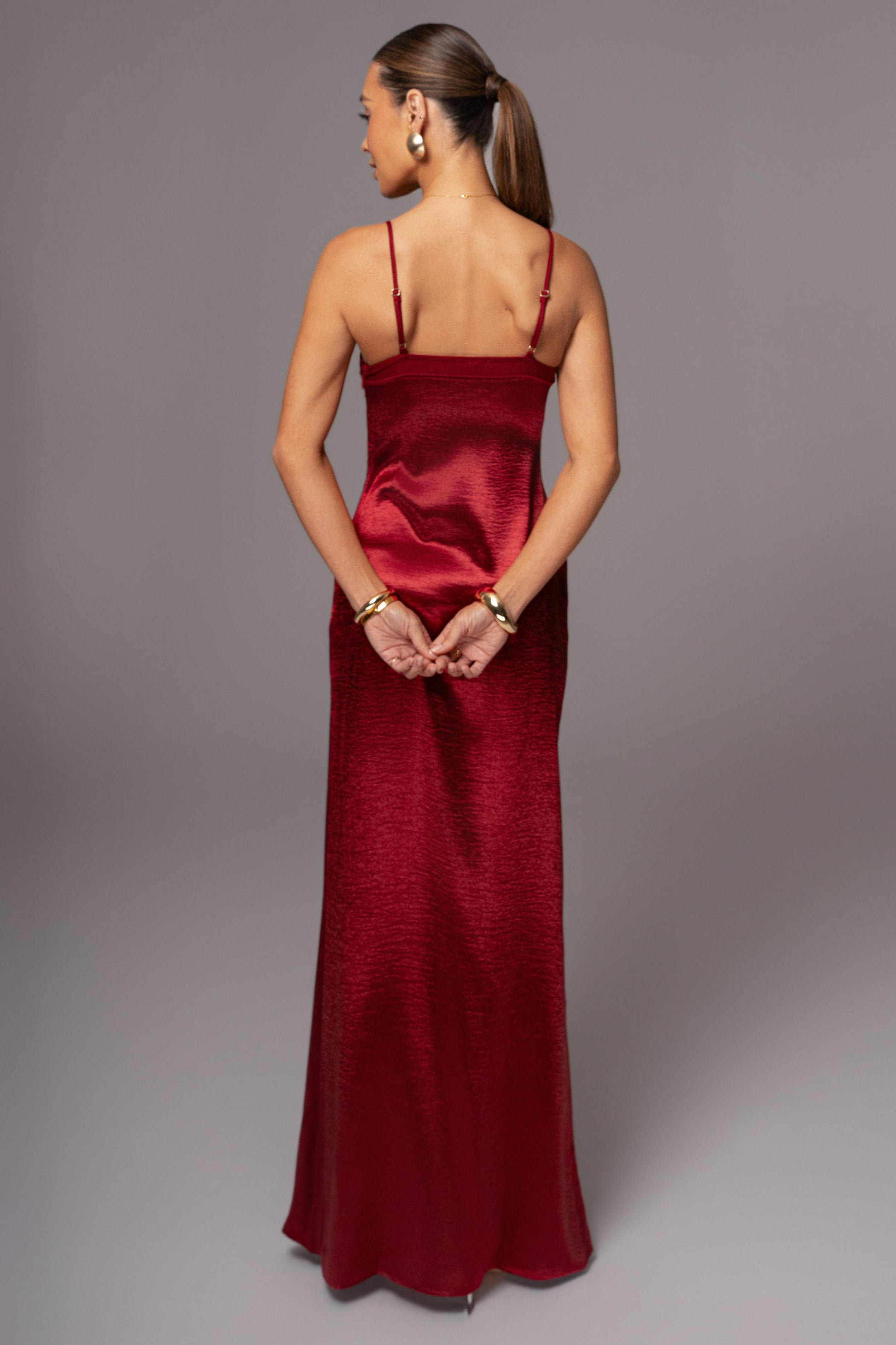 Red Surreal Satin Maxi Dress JLUXLABEL