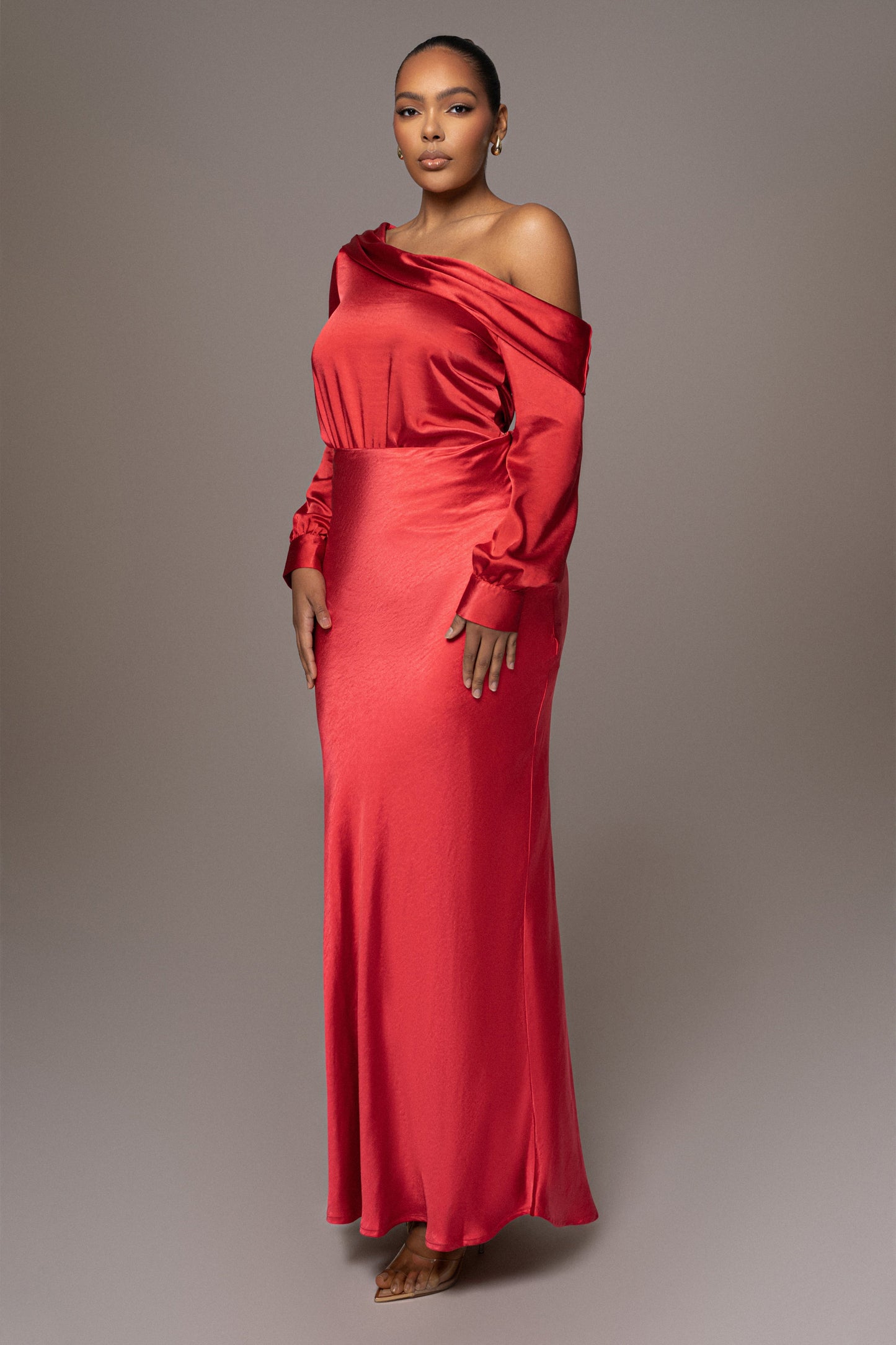 Red Elva Satin Maxi Skirt JLUXLABEL