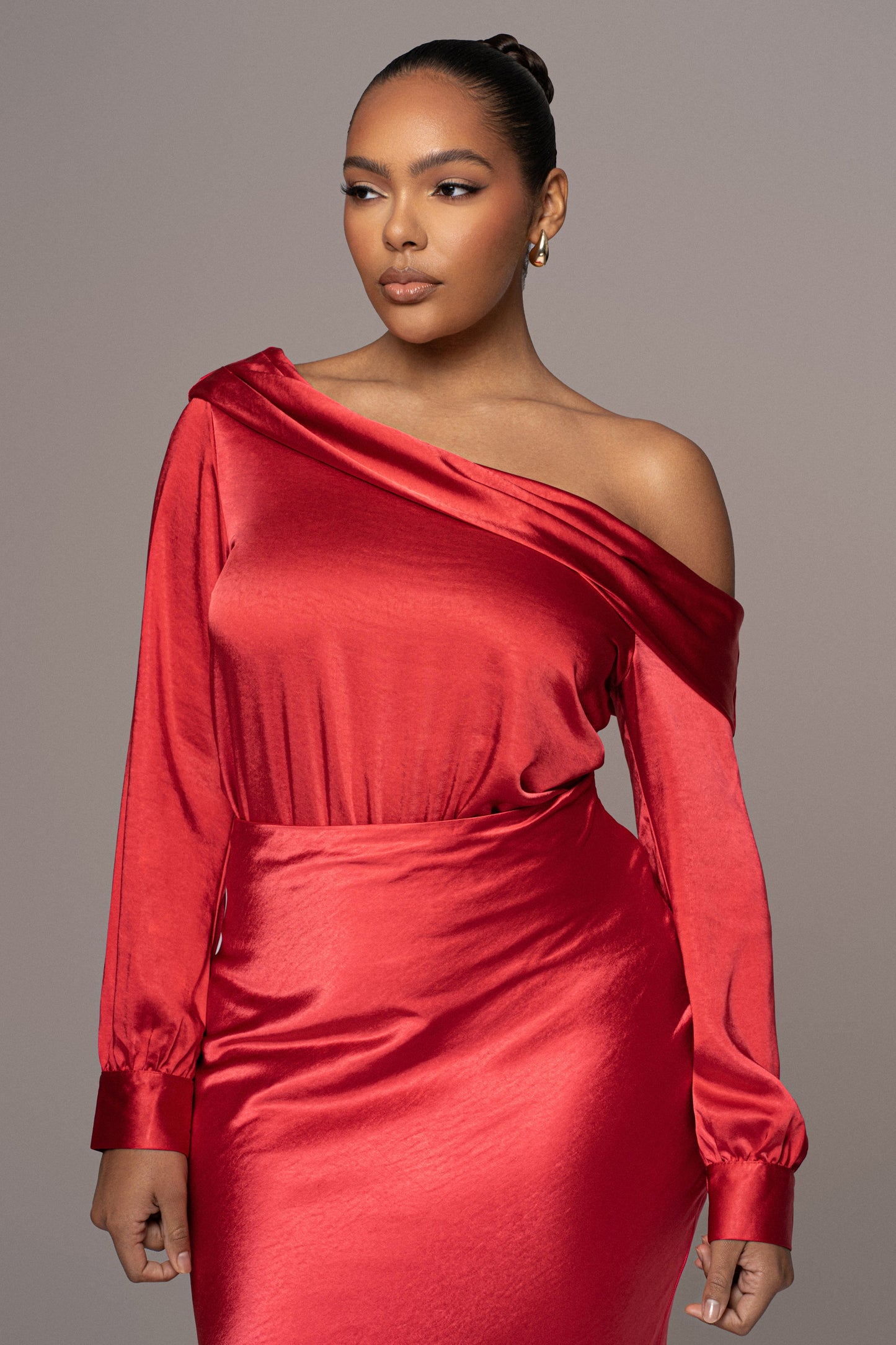 Red Elva Satin Maxi Skirt JLUXLABEL