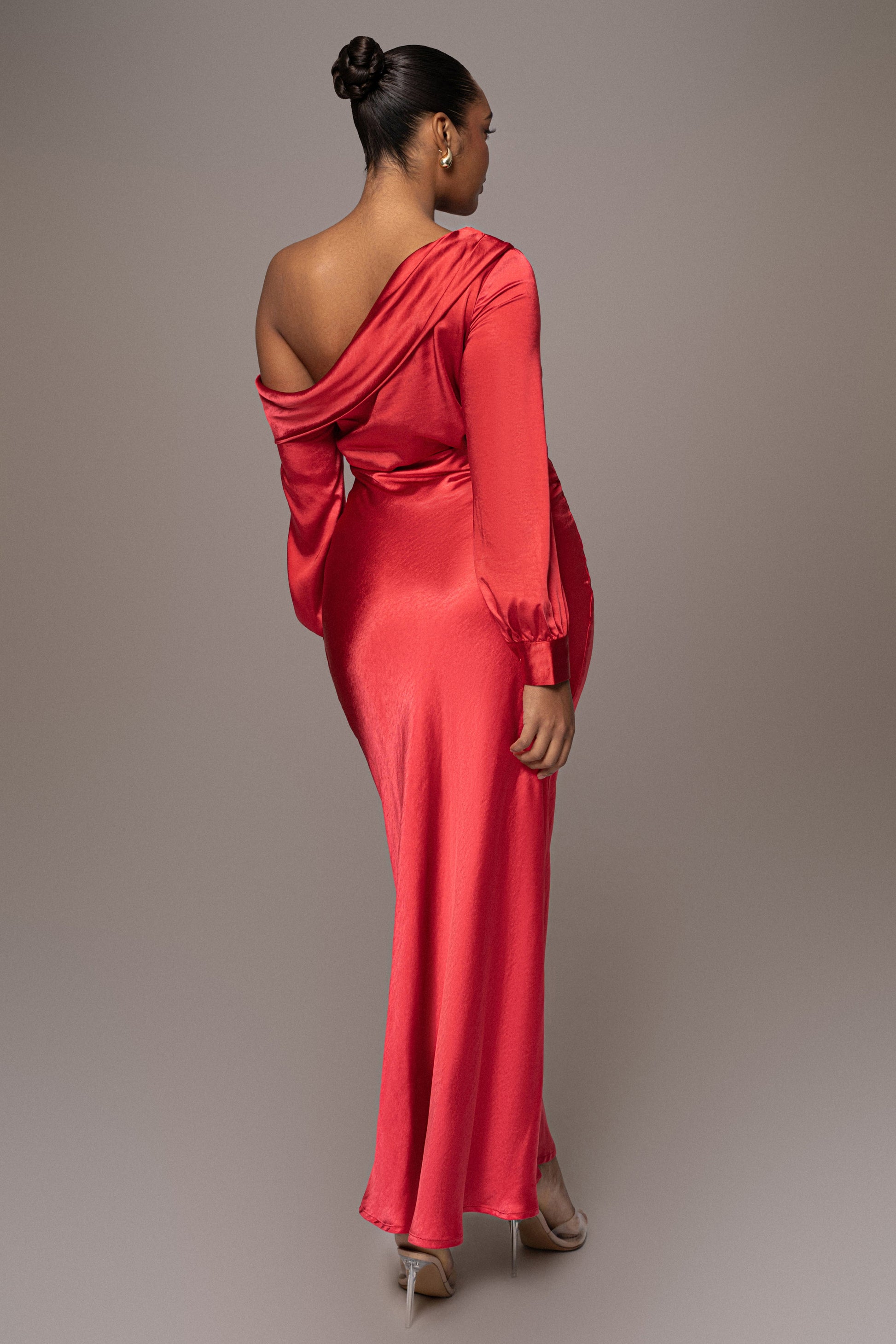 Red Satin Rima Asymmetrical Bodysuit JLUXLABEL