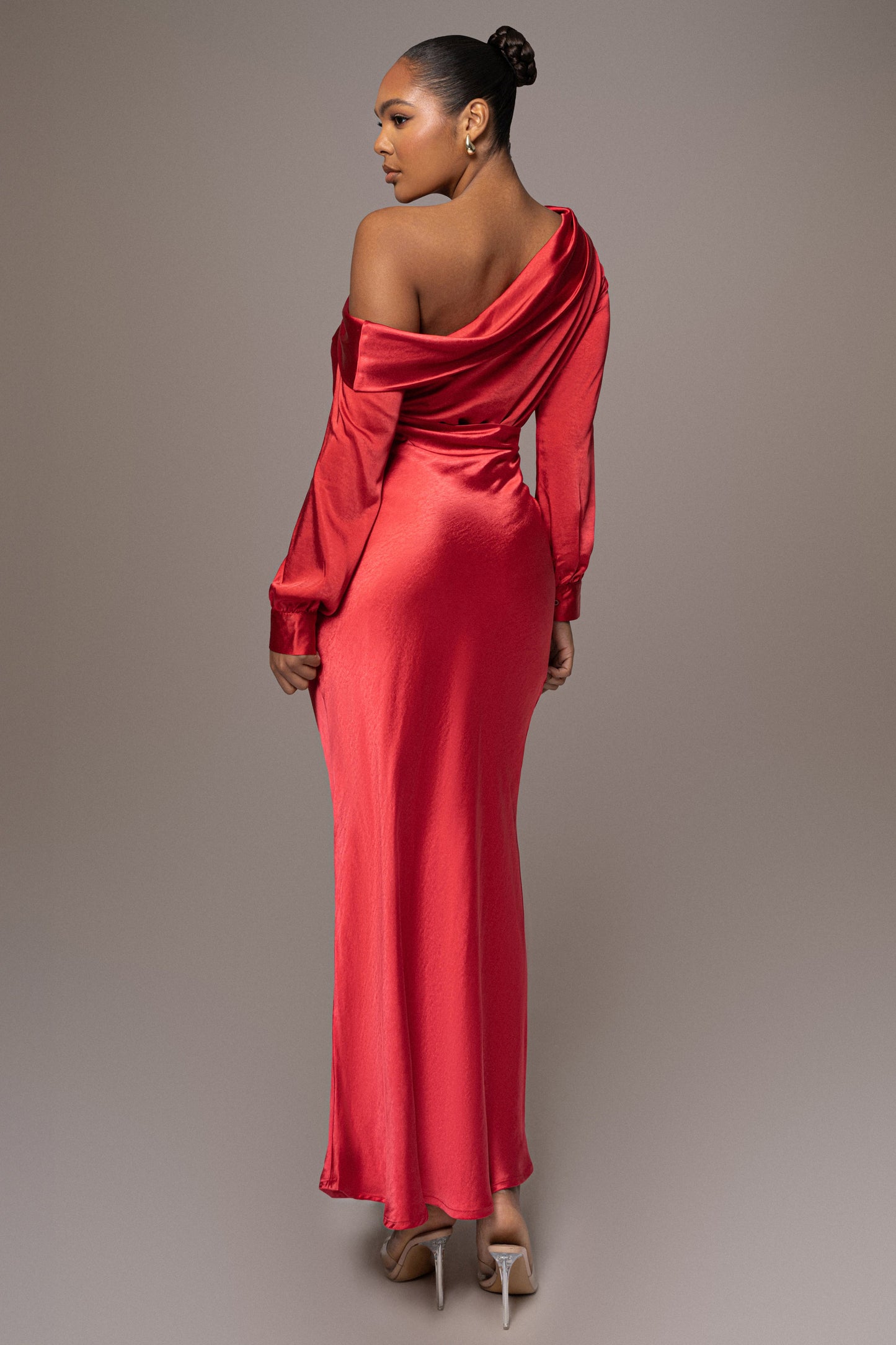 Red Satin Rima Asymmetrical Bodysuit JLUXLABEL