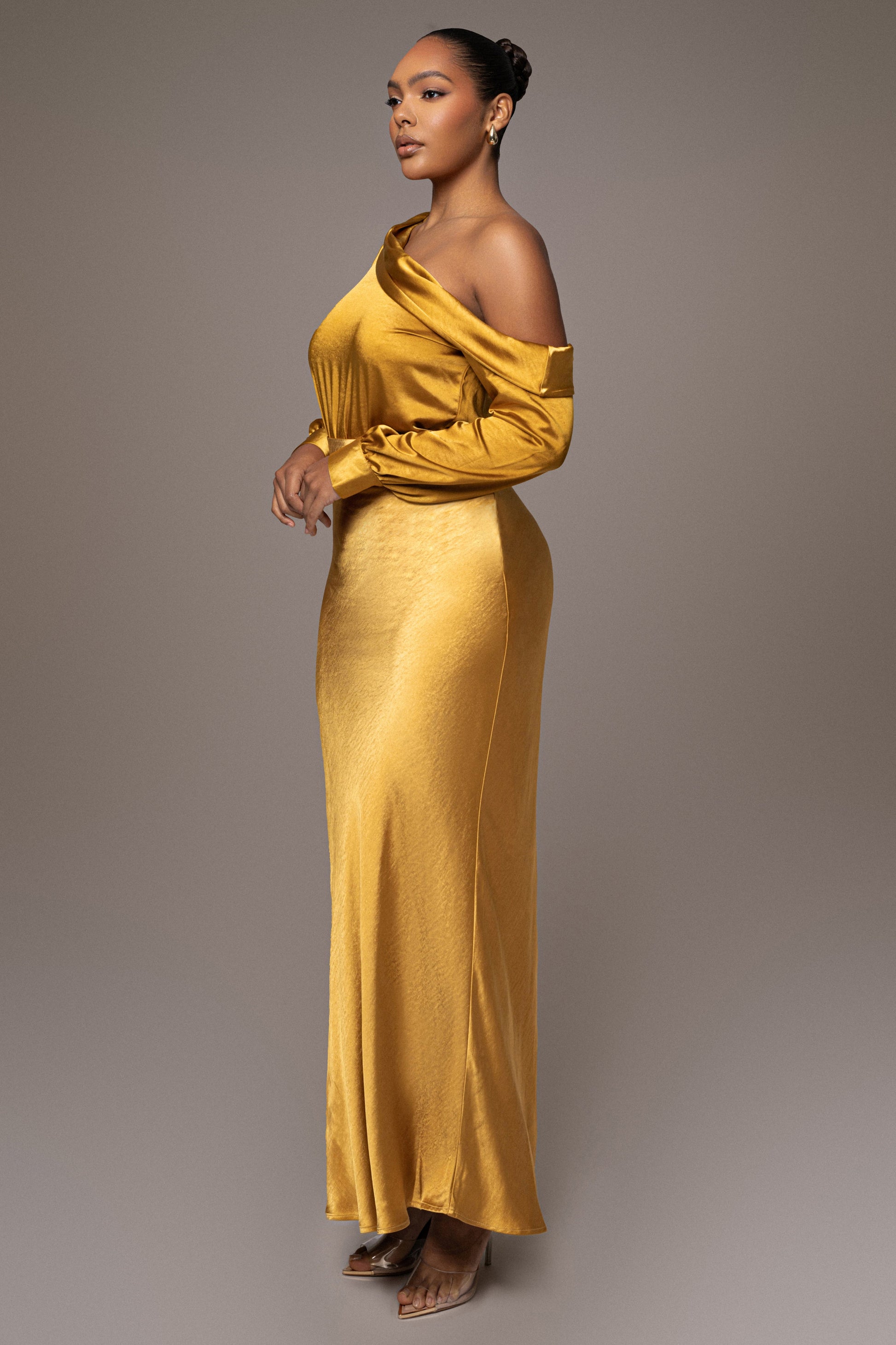 Yellow Satin Rima Asymmetrical Bodysuit JLUXLABEL