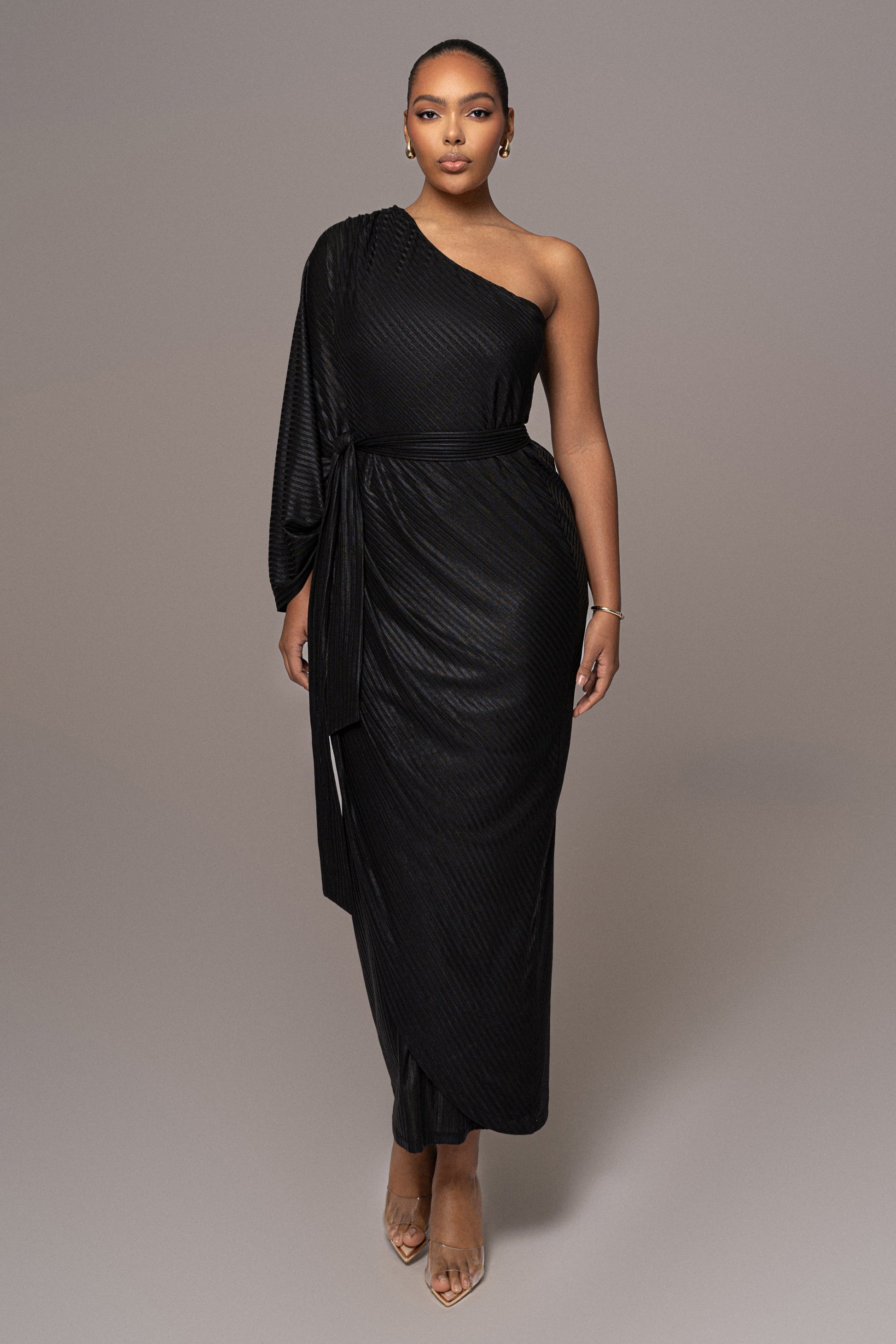 Black Amina Metallic Maxi Dress JLUXLABEL