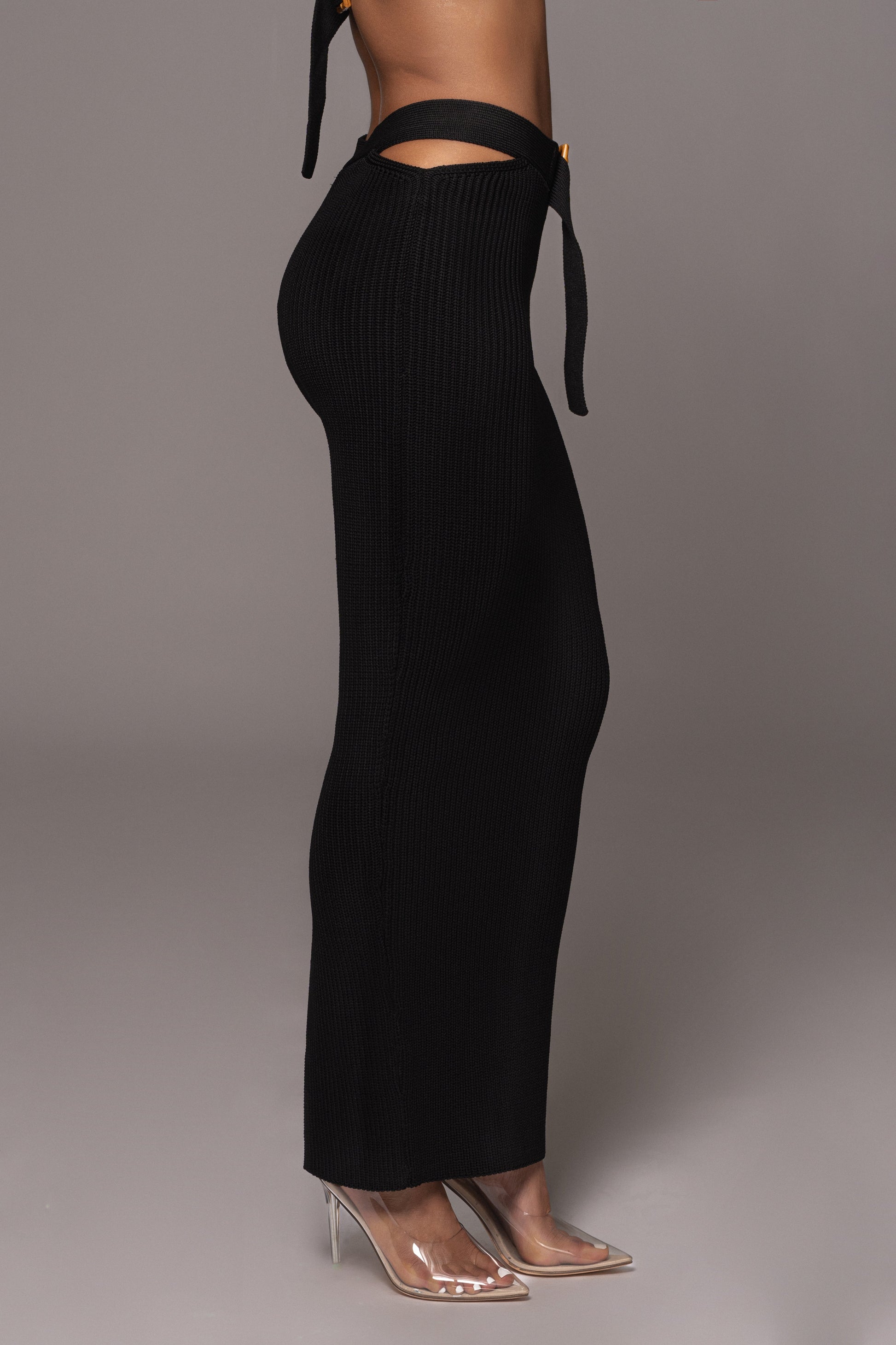 Black Nikole Ribbed Skirt Set JLUXLABEL