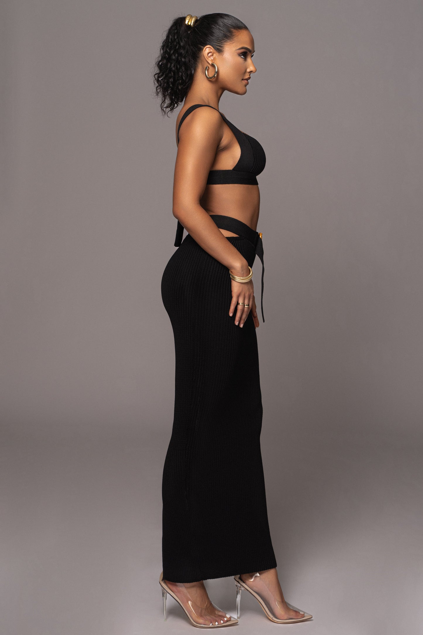 Black Nikole Ribbed Skirt Set JLUXLABEL